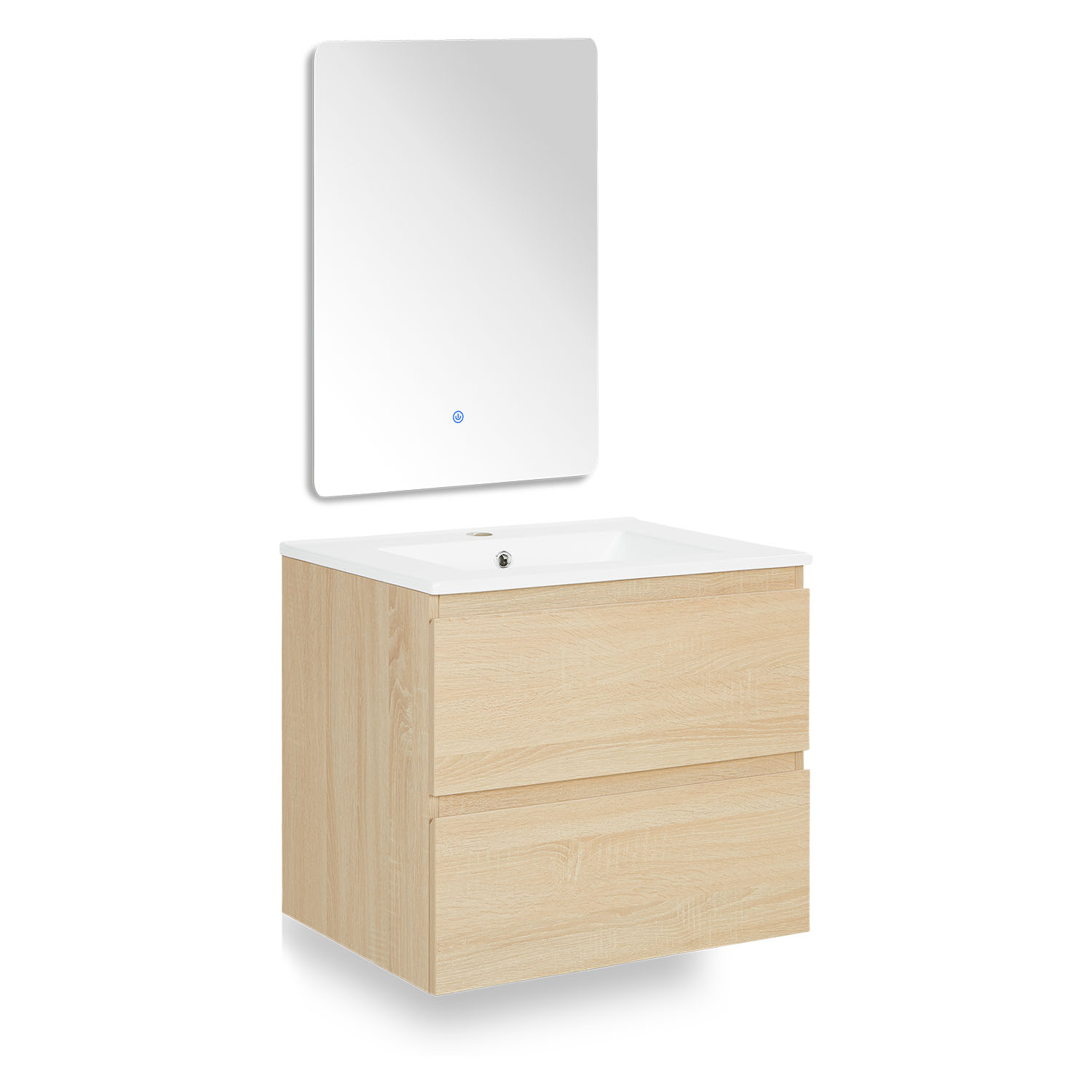 Bathroom mirror and cabinet 60 cm Natural Wood Oak Storage Vanity unit Bathroom furniture Sink unit Washroom wall cabinet