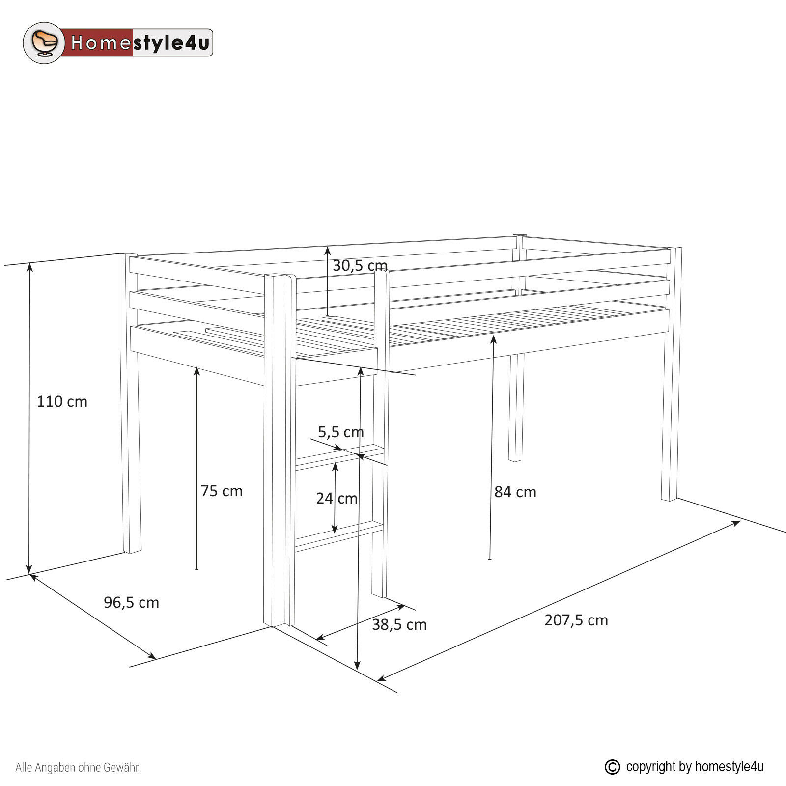 Loft Bed Kids 90x200 cm White with Curtain Black | without Slatted Frame Loft Bed Kids 90x200 cm White with Curtain Black | without Slatted Frame