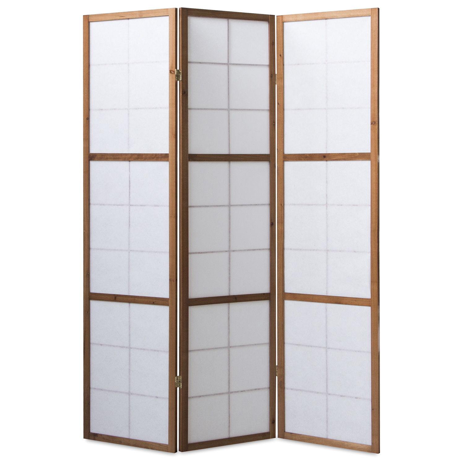 Brown Shoji 3-panel folding screen – Wooden room divider and privacy screen with rice paper