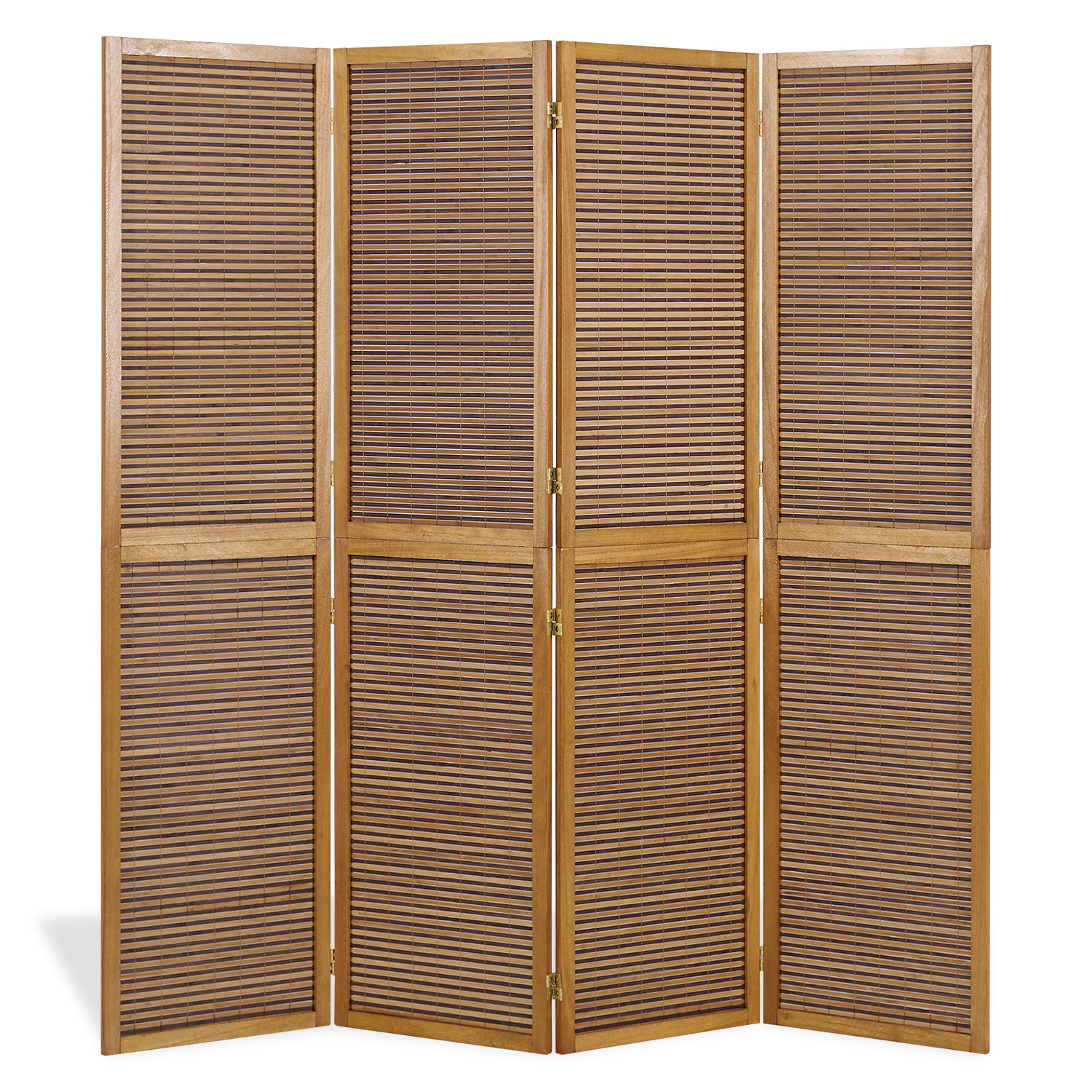 Paravent Brown Wooden Slats | 4-panel | Wood | Room Divider Partition Privacy Screen