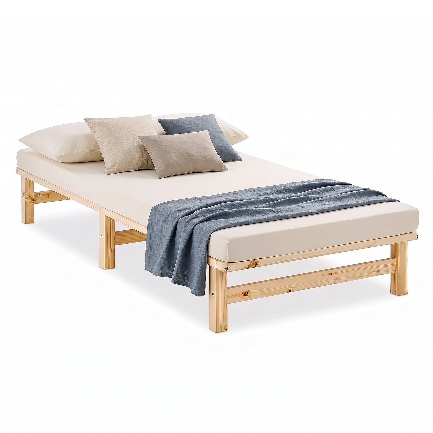 100x200 cm Natural Pallet Bed – Wooden Single Bed with Mattress & Slatted Base for Teen Rooms, Guest Rooms, and Bedrooms