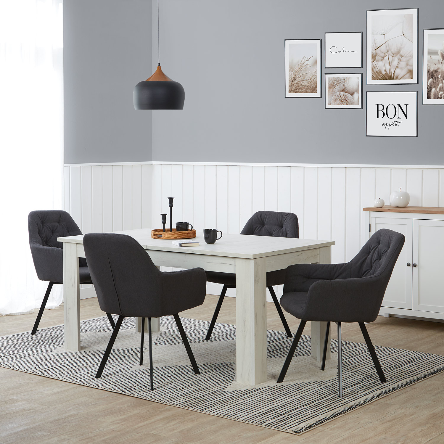 Modern Dining Table Kitchen Table Wooden Table 160x90 cm White 8 Seater Extendable