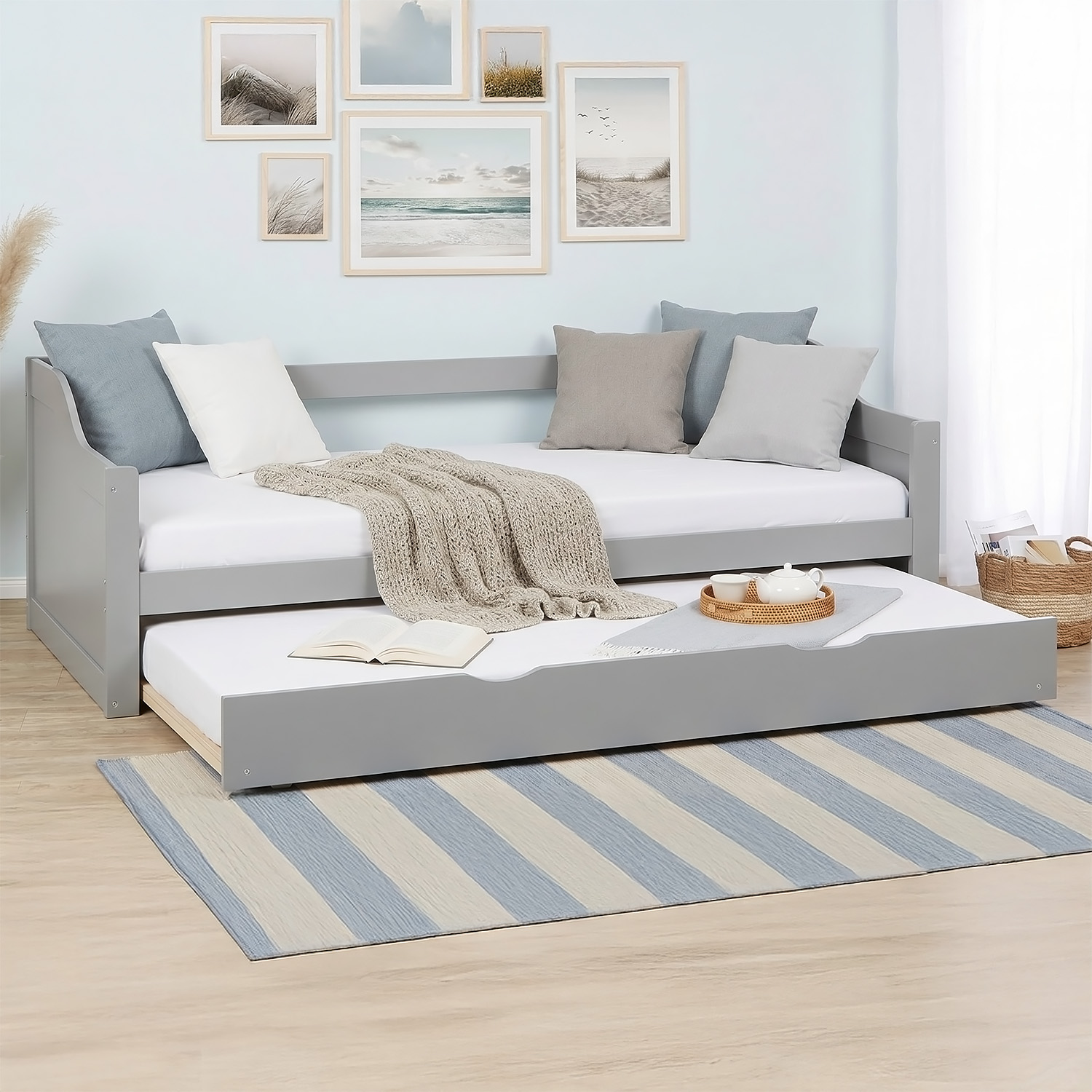Wooden Bed 90x200 cm Gray | Extends to a Double Bed | Bunk Bed | With Slatted Base | Can Be Combined with a Duo Bed | Convertible Bed | Multifunctional Bed