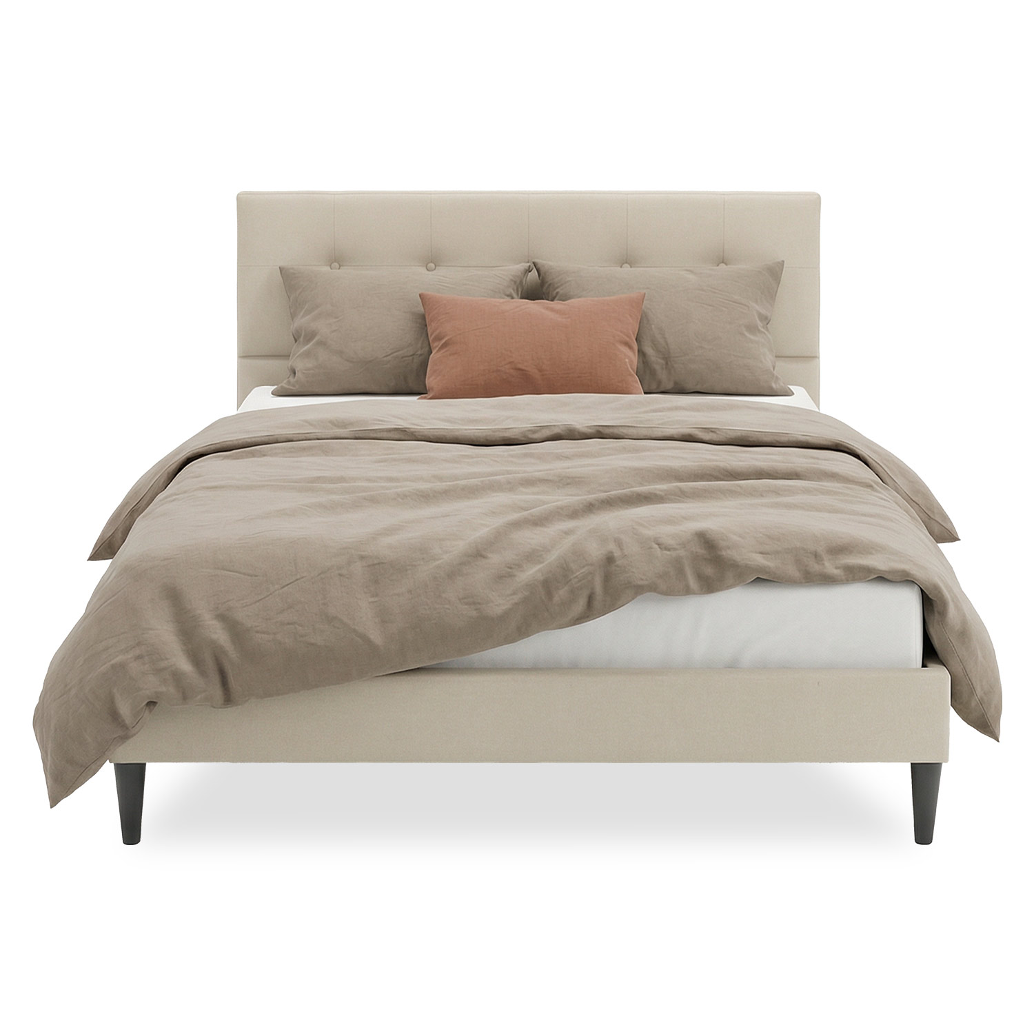 Upholstered bed 140x200 cm beige | with slatted frame | double fabric bed frame