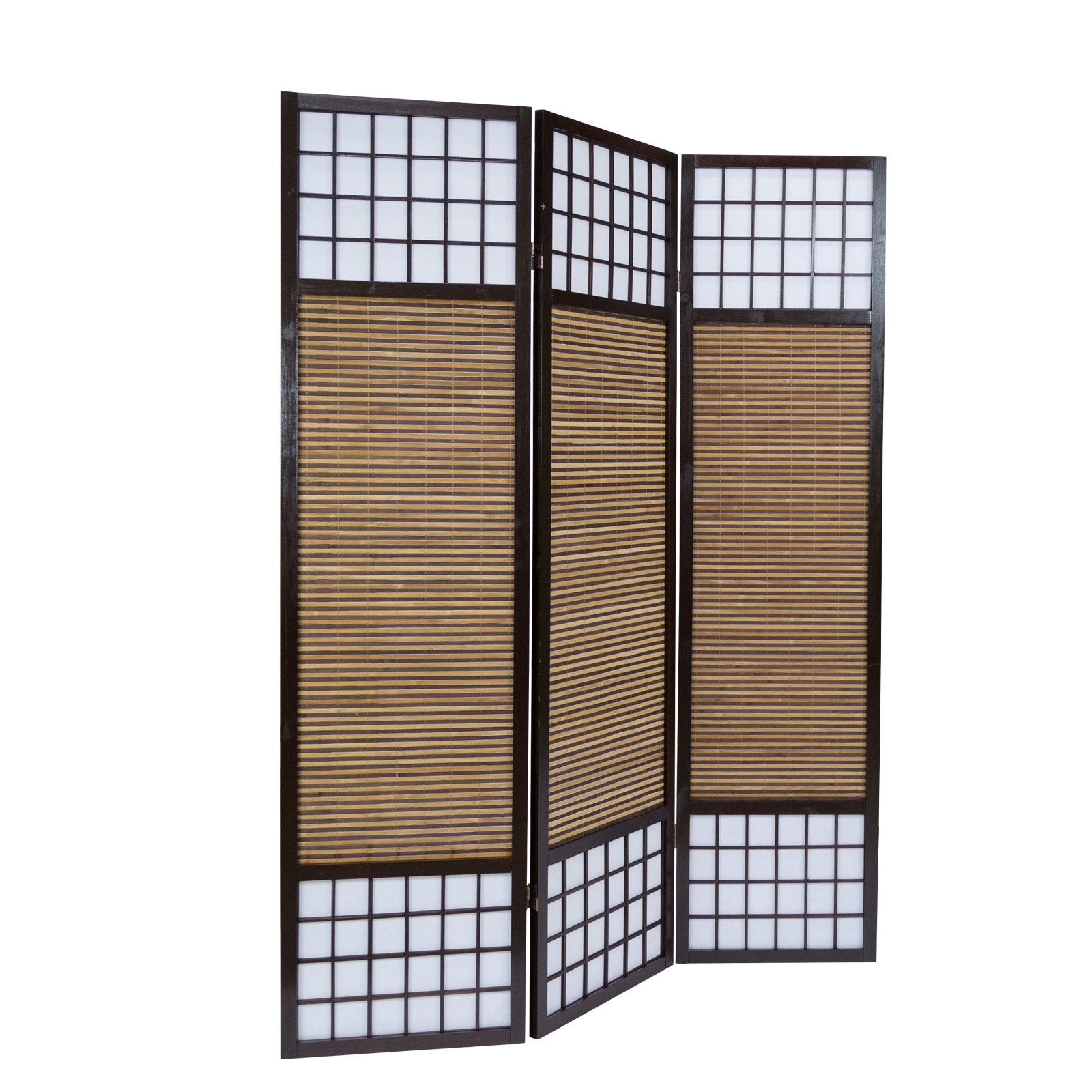 Paravent Room Divider 3 Parts Wood Privacy Screen Brown
