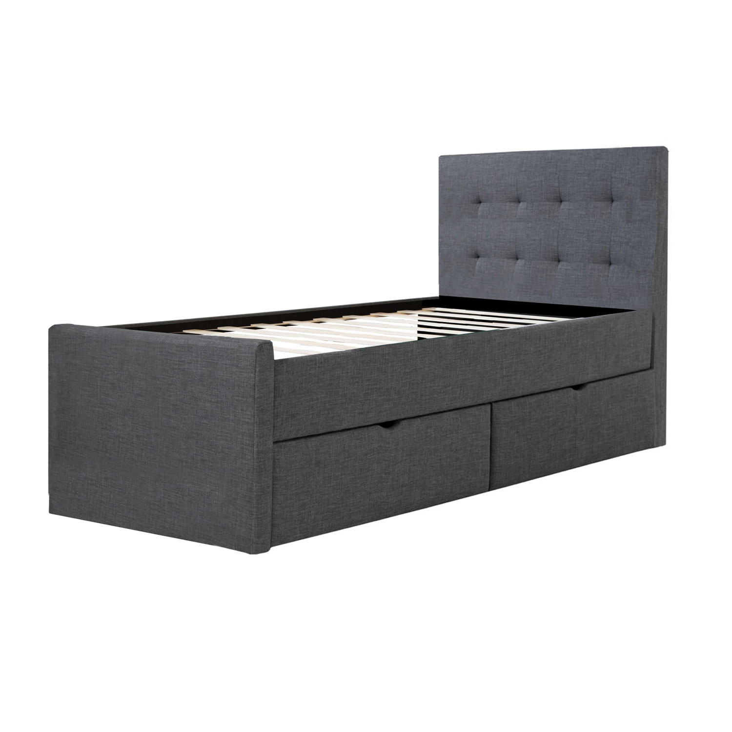 Upholstered bed 90x200 cm grey anthracite | with slatted frame | with 2 bed drawers | single fabric bed frame