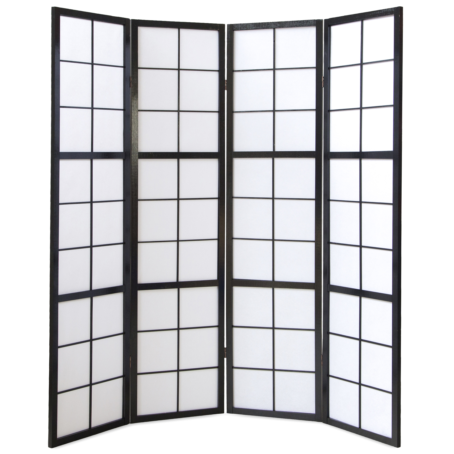 Black 4-panel folding screen – Shoji room divider made of wood and rice paper