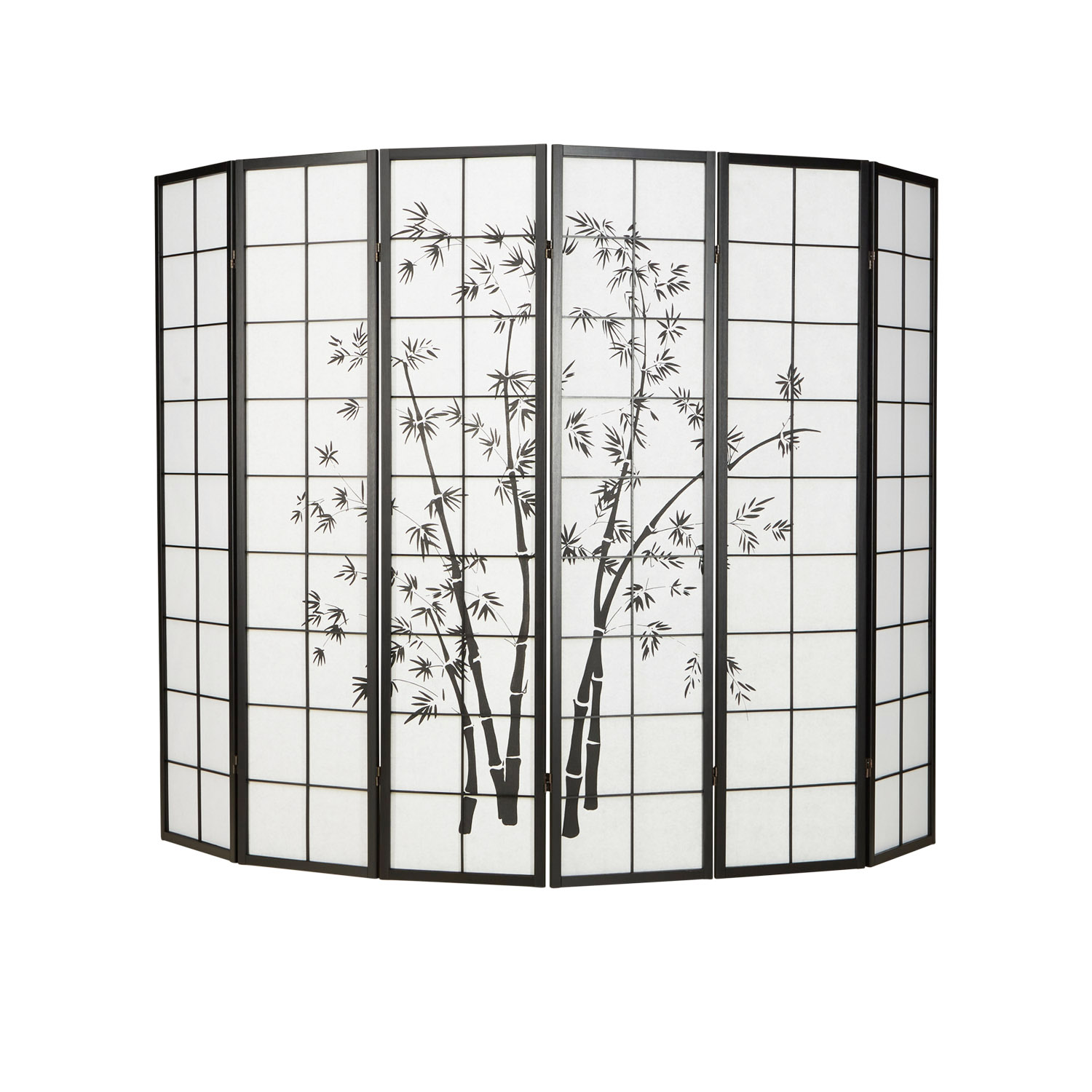 Paravent Black Bamboo Pattern Print | 6-panel | Wood | Room Divider Partition Privacy Screen