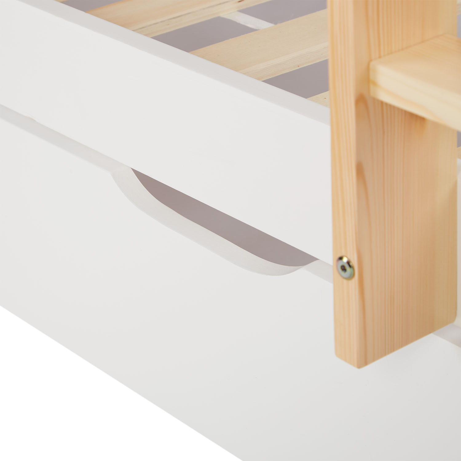 Bunk Bed 3 Levels 90x200 cm White | Ladders Natural | with Bed Drawer | with Slatted Frame