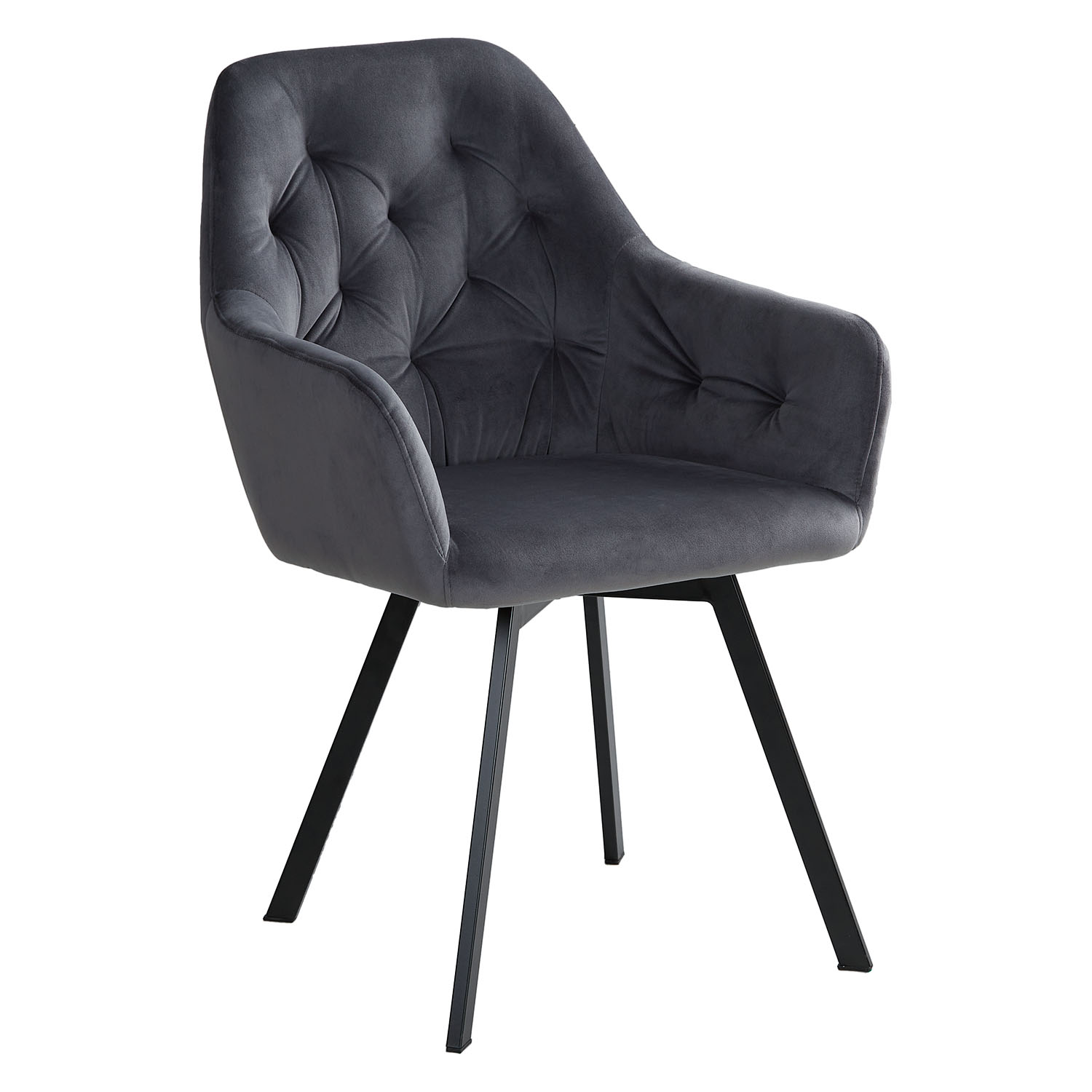 Set of 2 swivel upholstered chairs in gray velvet with armrests – Elegant dining chairs