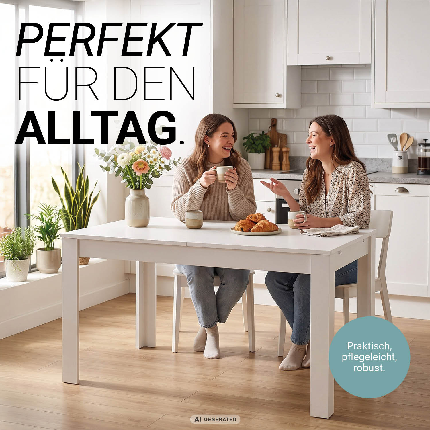 Modern Dining Table Kitchen Table Wooden Table 125x80 cm White 6 Seater Extendable