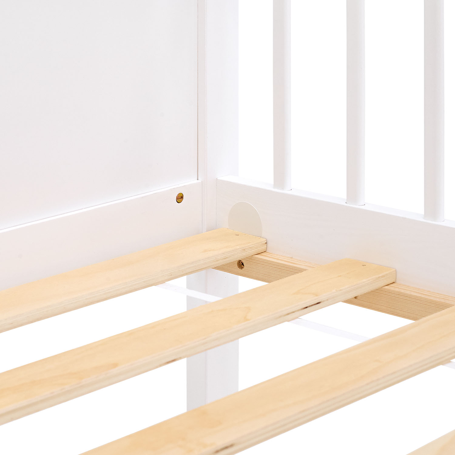 Children's Bed 90x200 cm White Natural | Wooden bed with 2 drawers | Single Bed | with Slatted Frame | Fall Protection