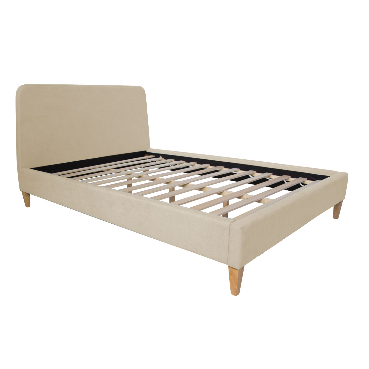 Upholstered Bed Fabric Double Bed 140x200 cm with Slatted Frame Beige