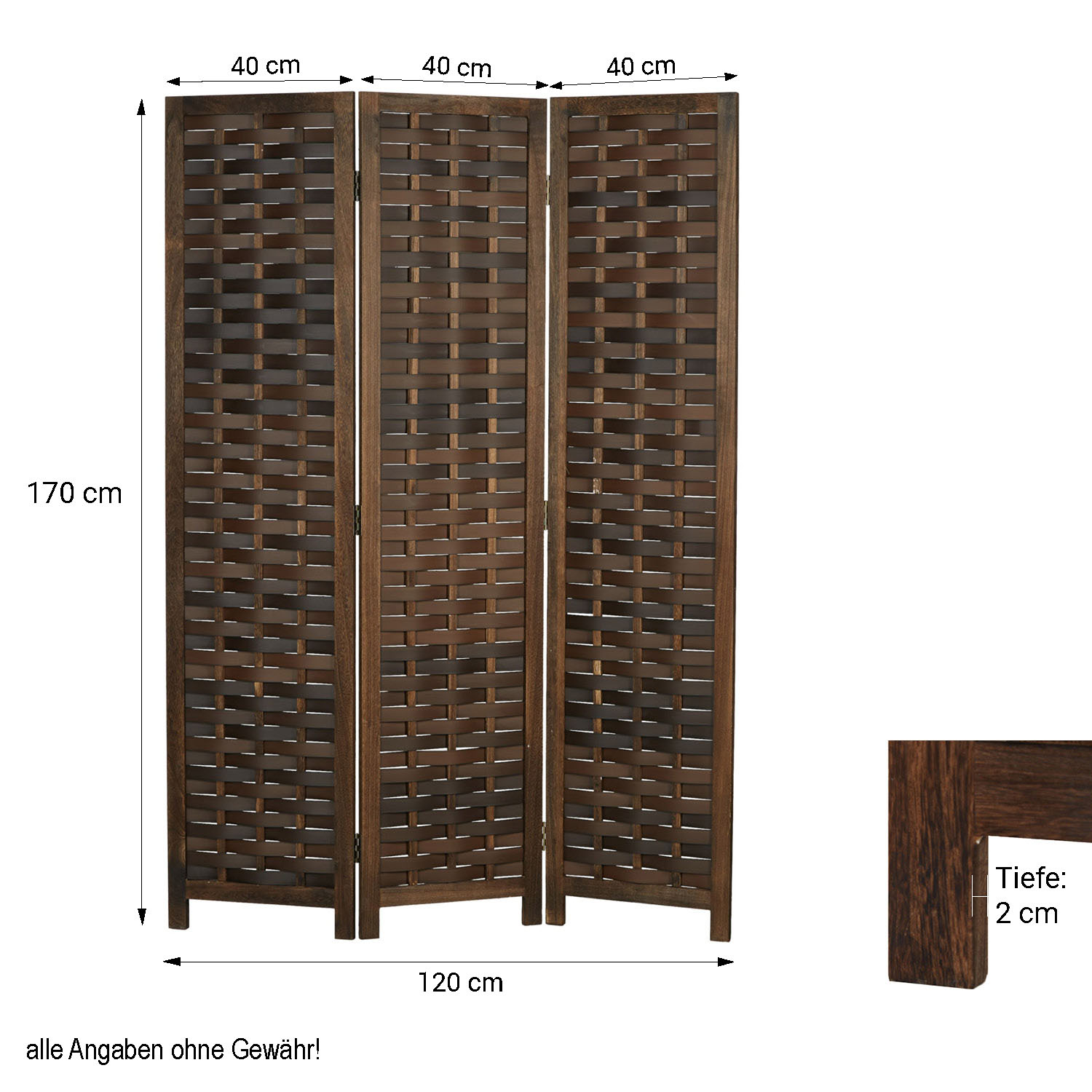 Paravent Brown Rattan-Style | 3-panel | Wood | Room Divider Partition Privacy Screen
