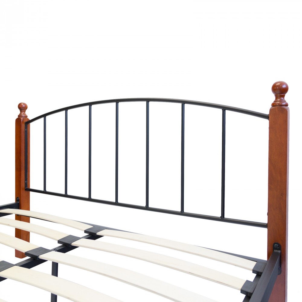 Metal Bed Iron Bed Double 140 x 200 Wood Slatted black brown bed frame 915