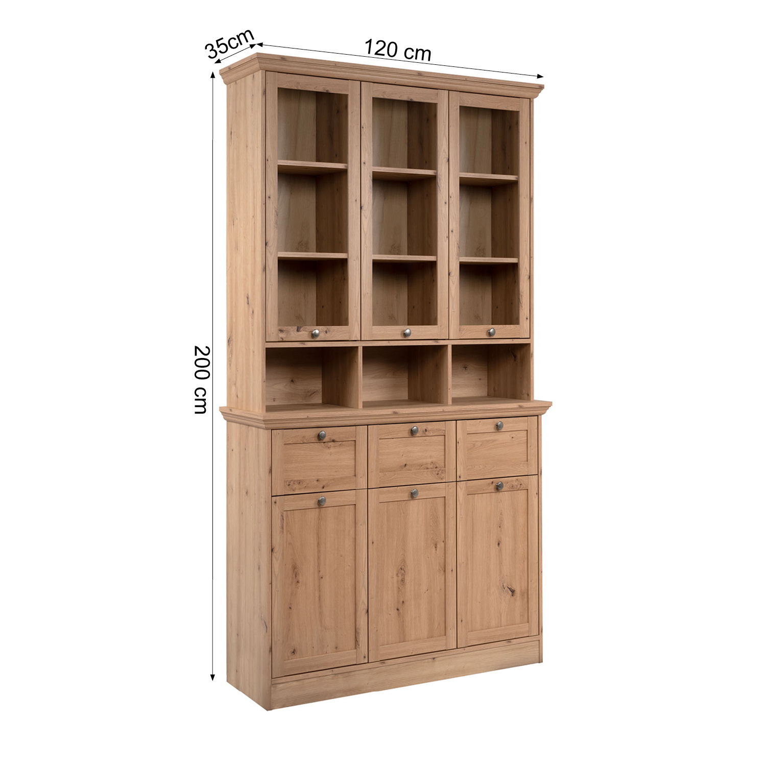 Buffet Cabinet Wood Oak Sideboard Cupboard Kitchen Storage with Glass Doors