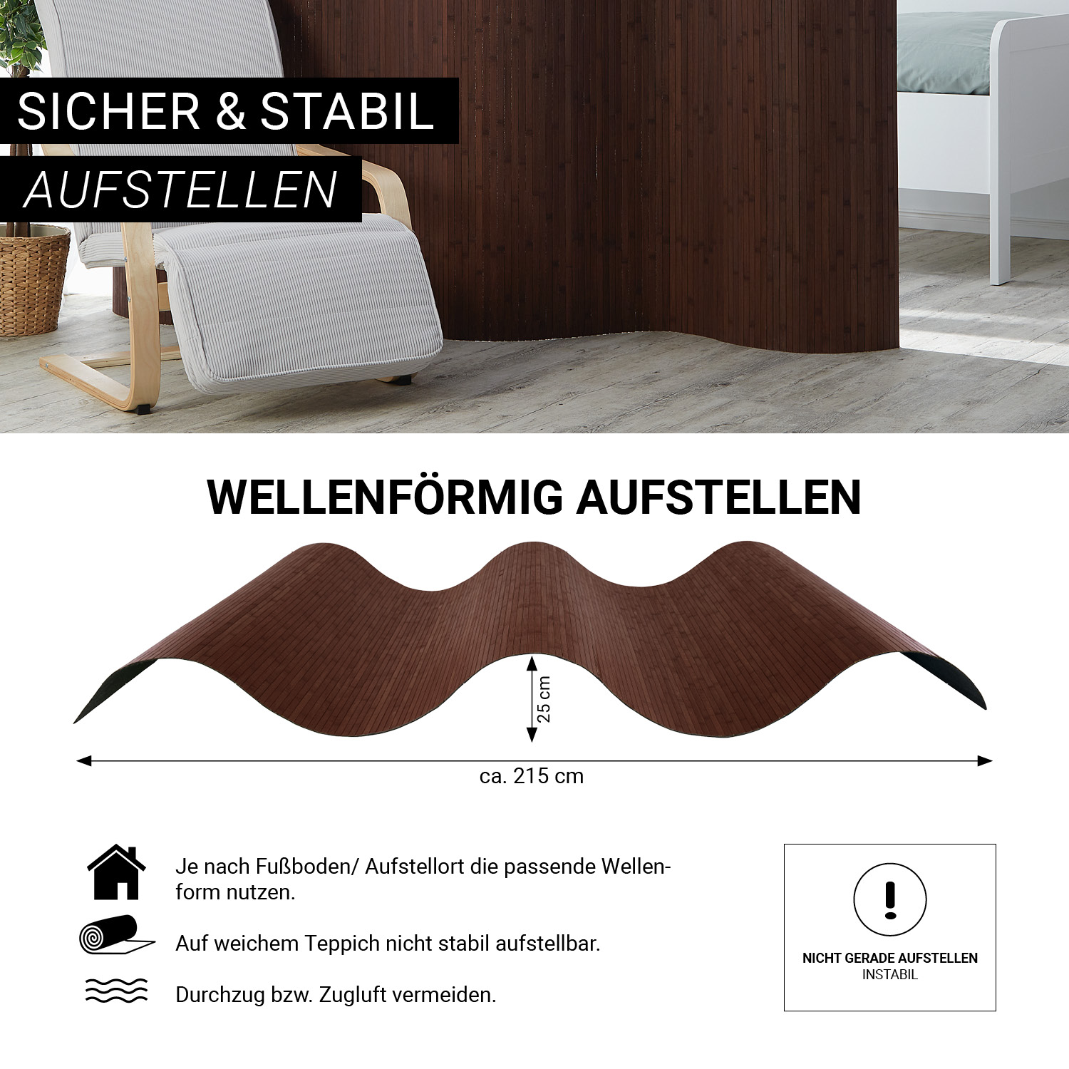 Paravent Bamboo Height 145 cm Dark Brown | Room Divider | Partition Privacy Screen