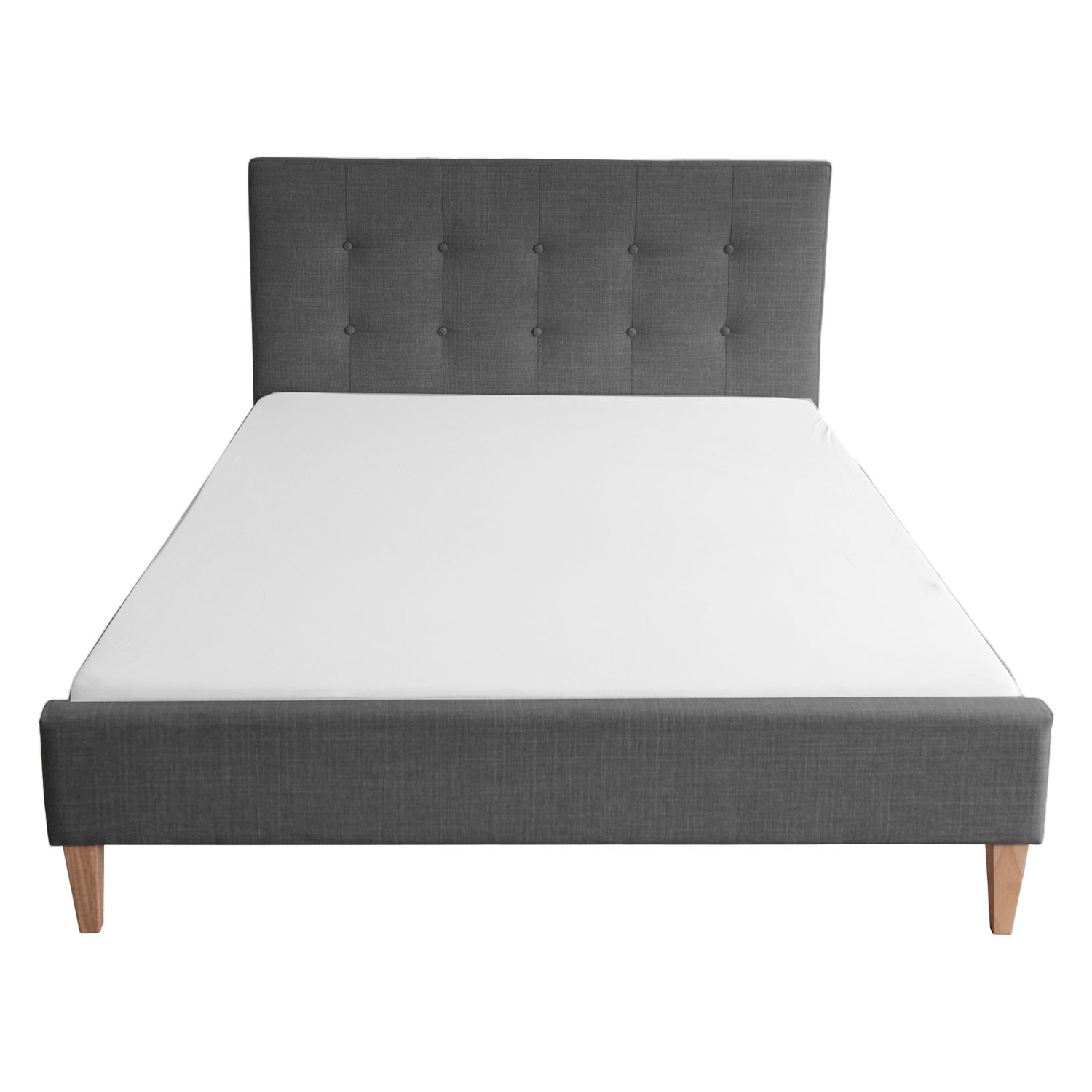 Upholstered bed 160x200 cm grey | with slatted frame | double fabric bed frame