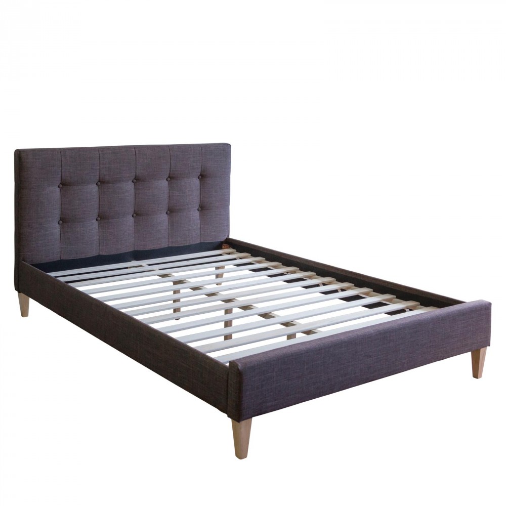 Upholstered bed 140x200 cm brown | futon bed | with slatted frame | double fabric bed frame