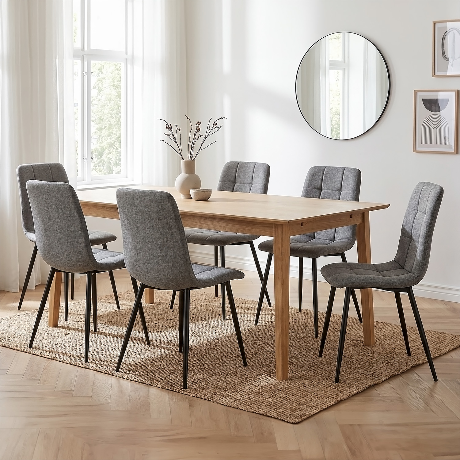 Set of 6 Gray Linen Upholstered Chairs (Armless) – Modern Dining Chairs