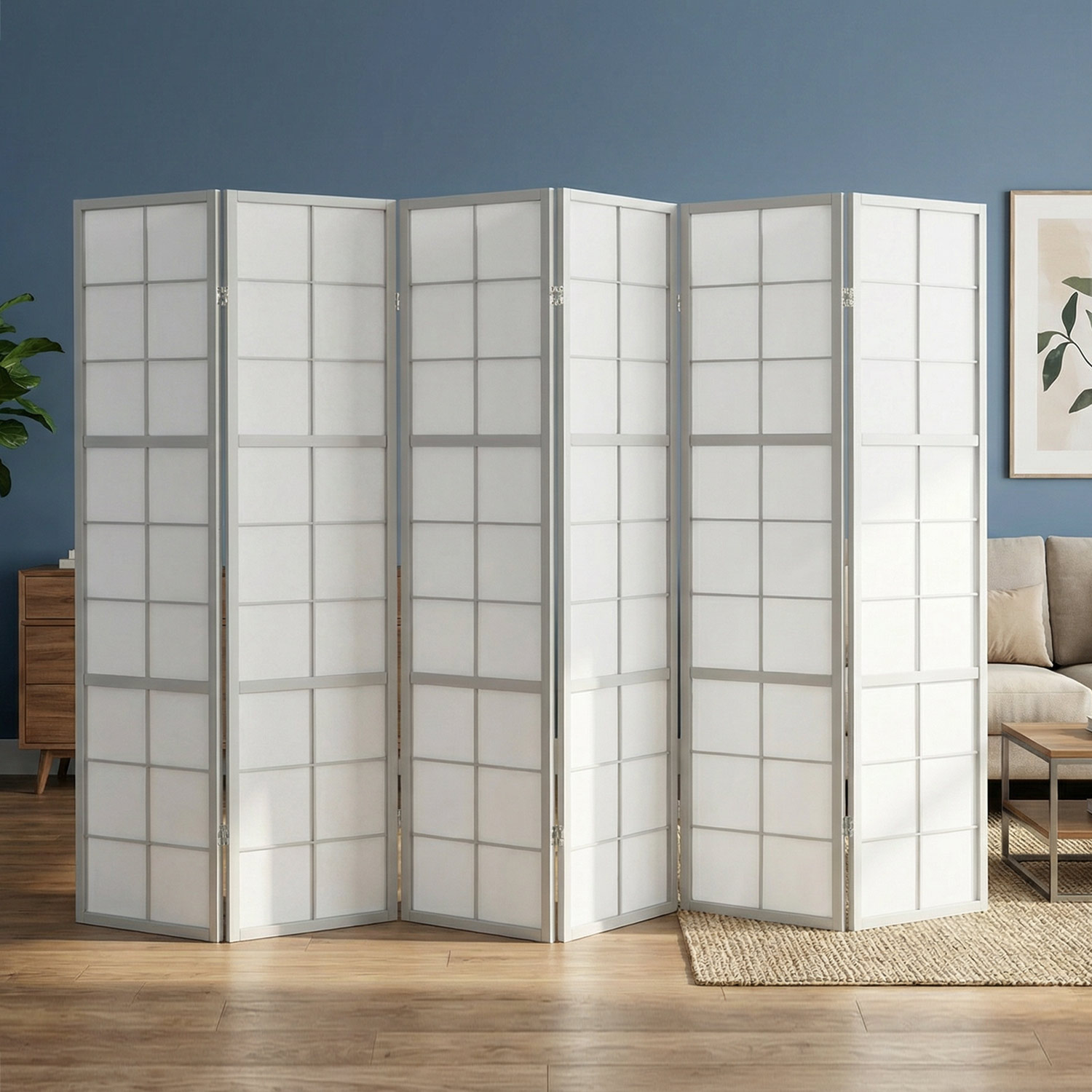 Paravent Raumteiler 3, 4, 5 oder 6 teilig Shoji Raumtrenner Holz Grau Trennwand Sichtschutz Spanische Wand