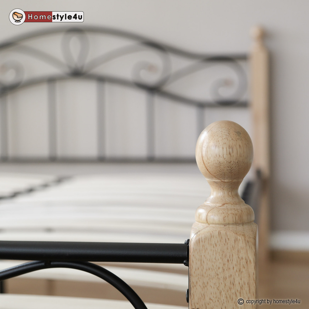 Metal Bed Iron Bed Double 140 x 200 Wood Slatted black natural bed frame 920 Metal Bed Iron Bed Double 160 x 200 Wood Slatted black natural bed frame 920