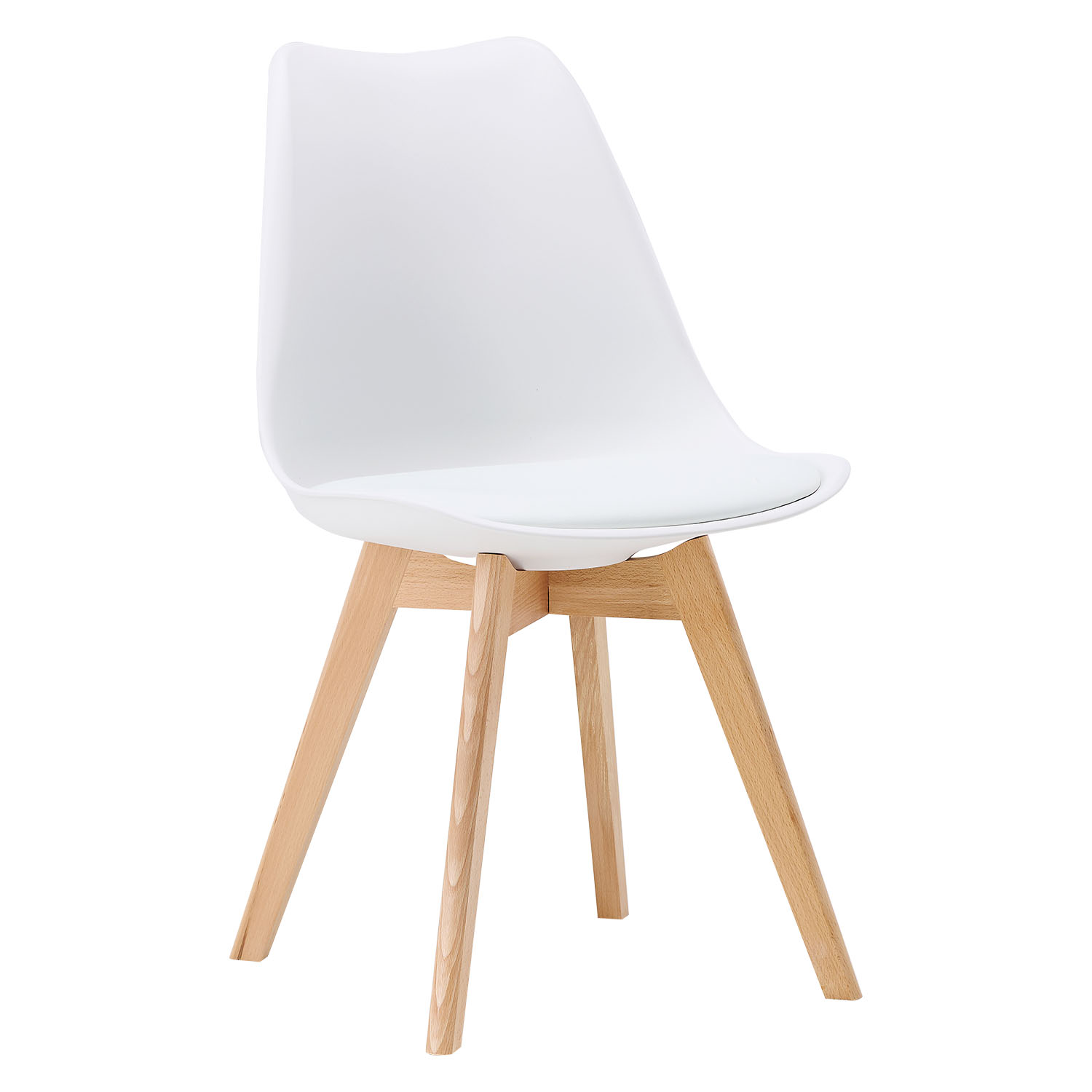 6 White Dining Chairs – Modern Plastic Design Chair with Wooden Legs | Set of 6 Contemporary Kitchen & Dining Chairs