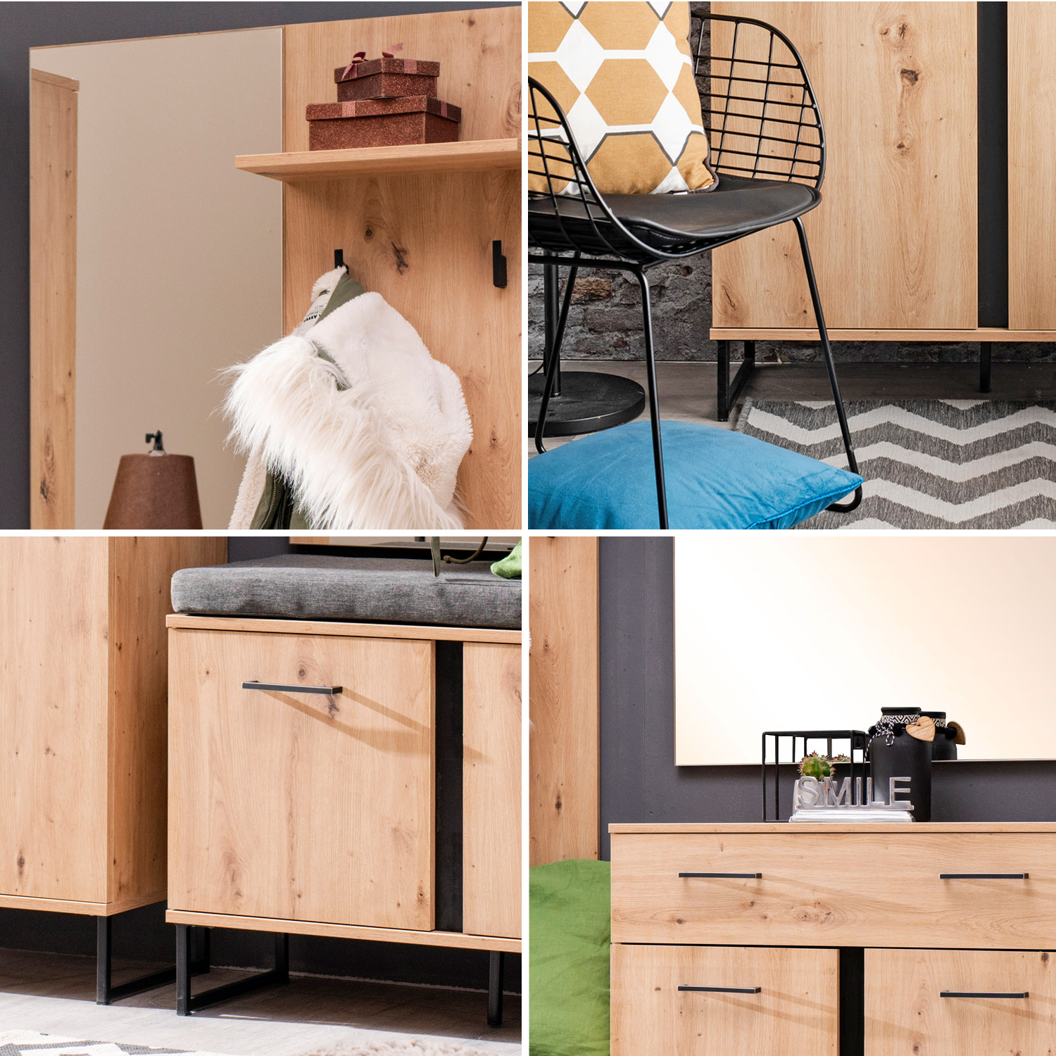 Wardrobe Hallway Furniture Set Hall Unit Hallway Wardrobe Oak Wood 5 Piece Hallway Set Industrial Style