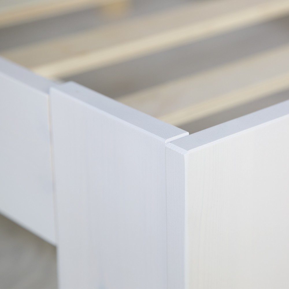 Wood Bed 160x200 cm White | Double Bed | with Slatted Frame | Solid | Kids Youth Guest Bedroom