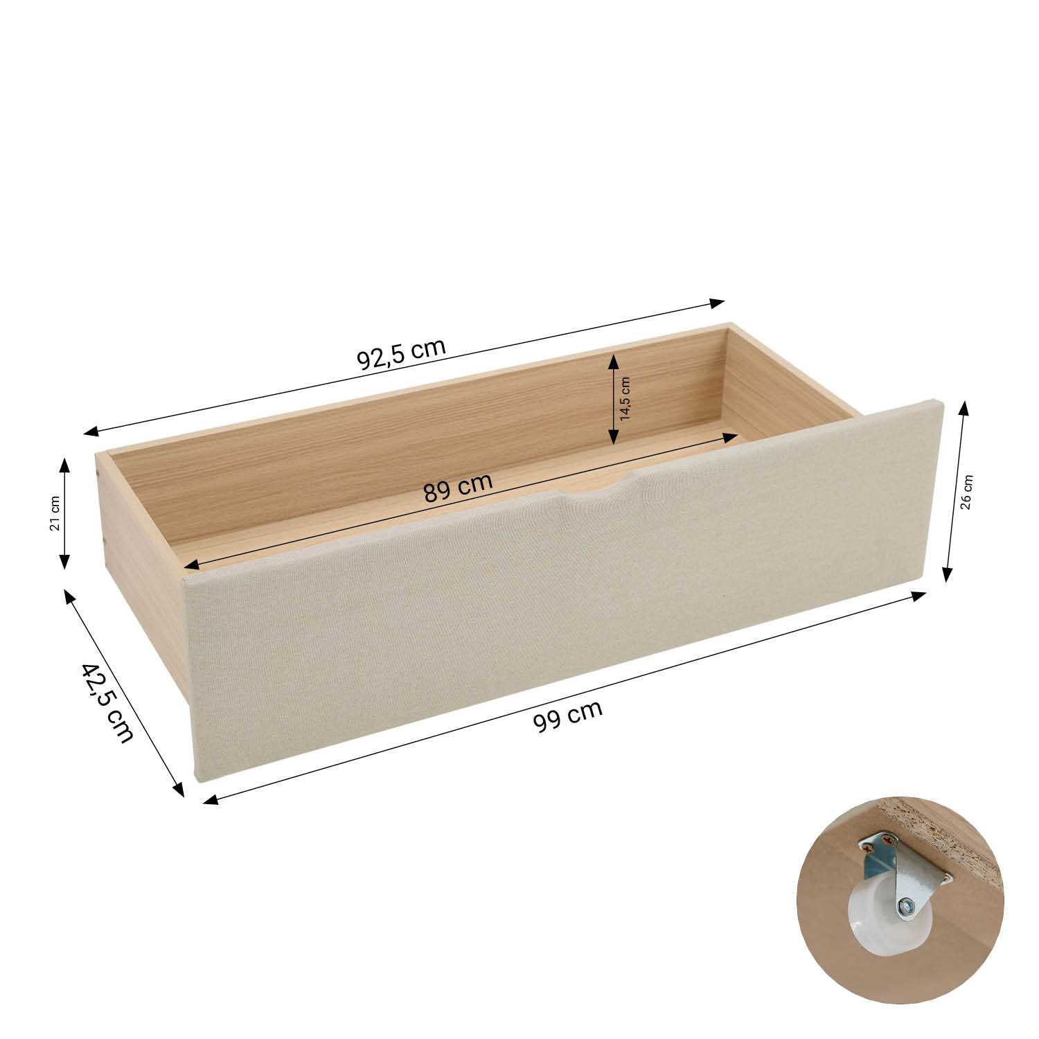 Upholstered bed 90x200 cm beige | with slatted frame | with 2 bed drawers | single fabric bed frame