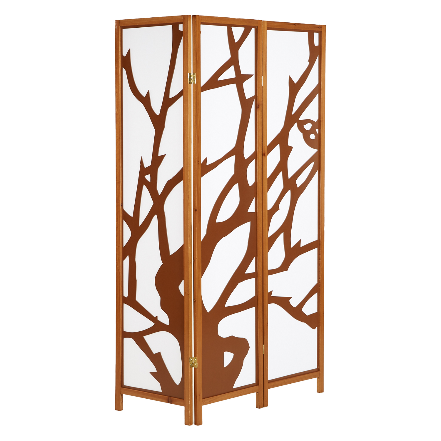 Paravent Brown Shoji Rice Paper White Tree | 3-panel | Wood | Room Divider Partition Privacy Screen