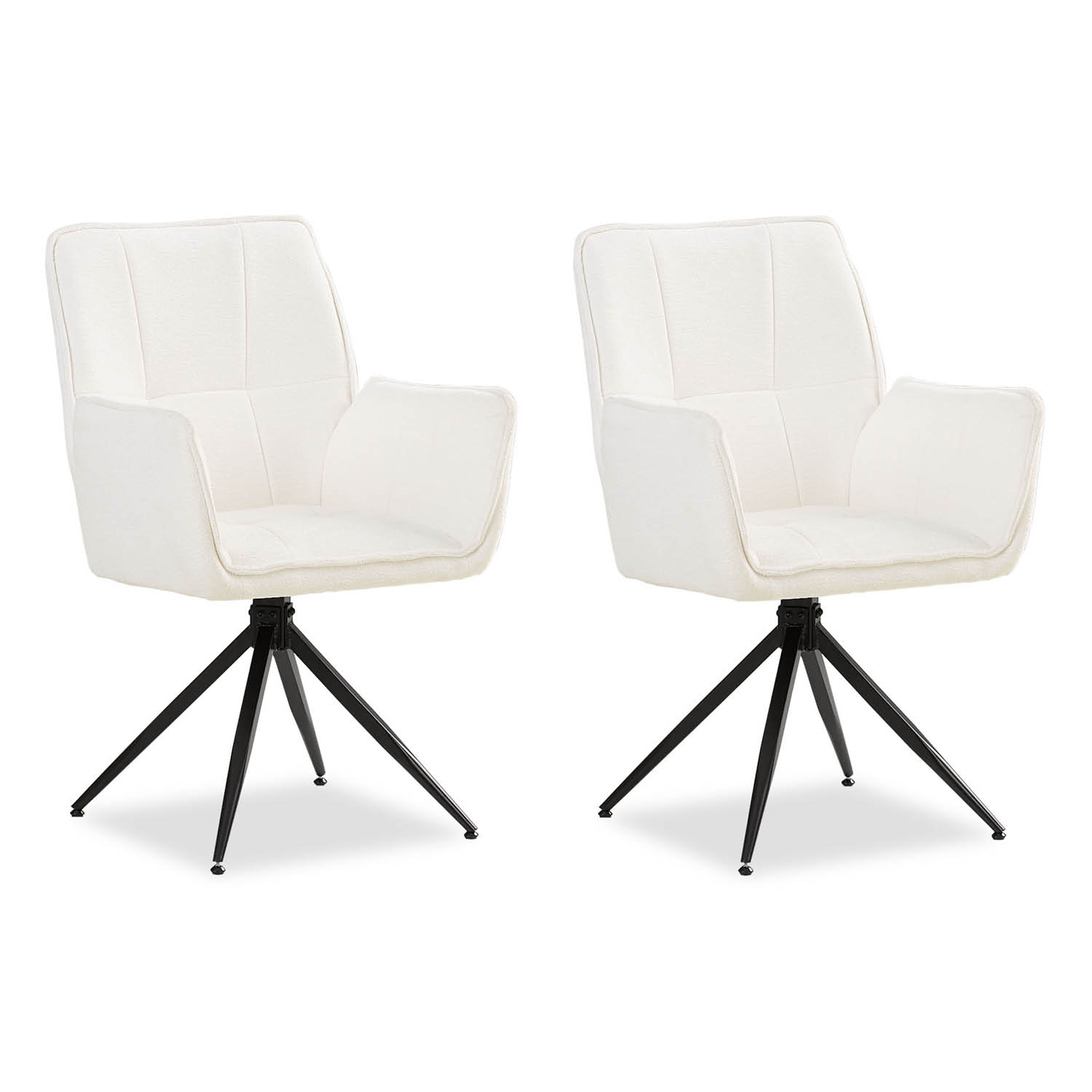 Upholstered Chair Chenille Wool White | Set of 2 | swivel | with Armrests | Kitchen Dining Room Office
