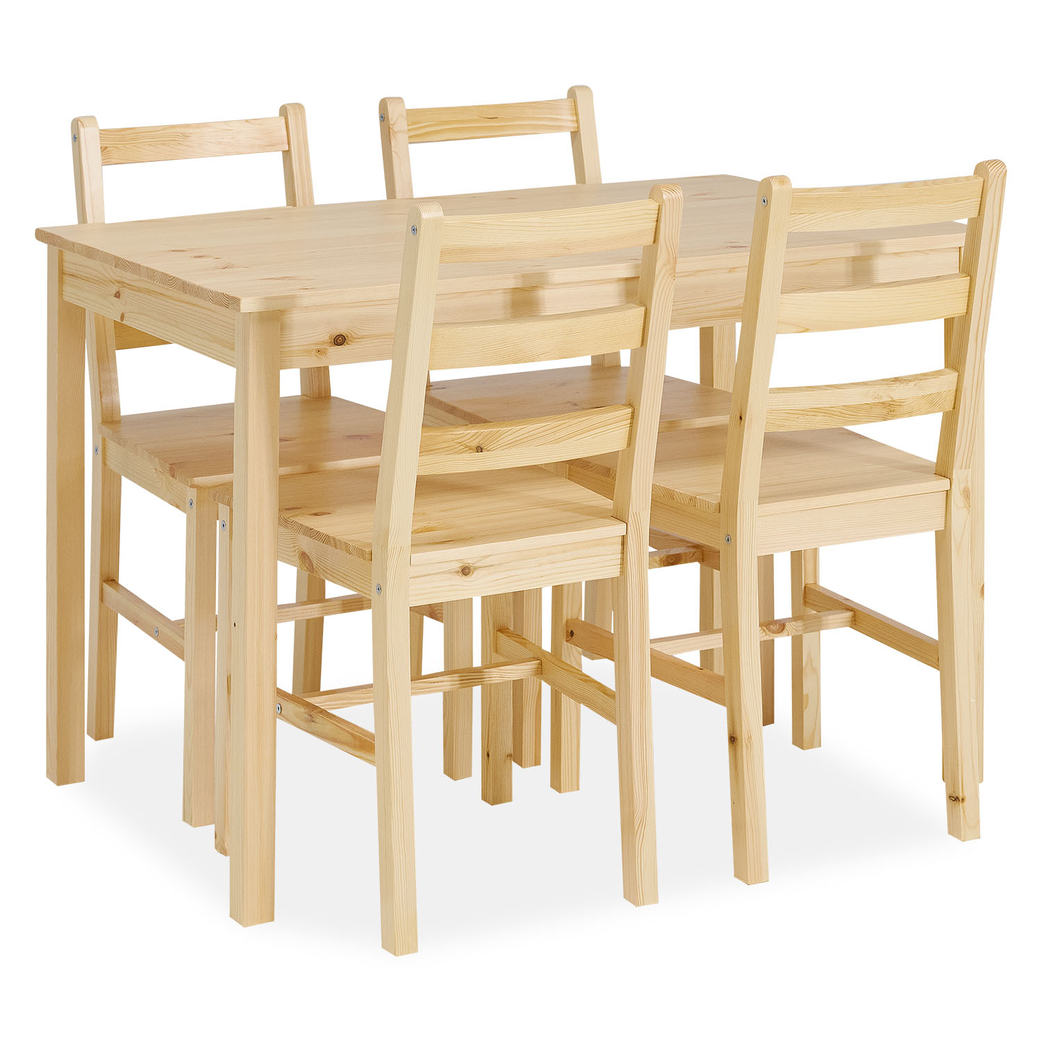 Esstisch mit 4 Stühlen Set Essgruppe Weiß Natur Esszimmertisch 108x65 cm Küchenstühle Holz Massiv Landhausstil