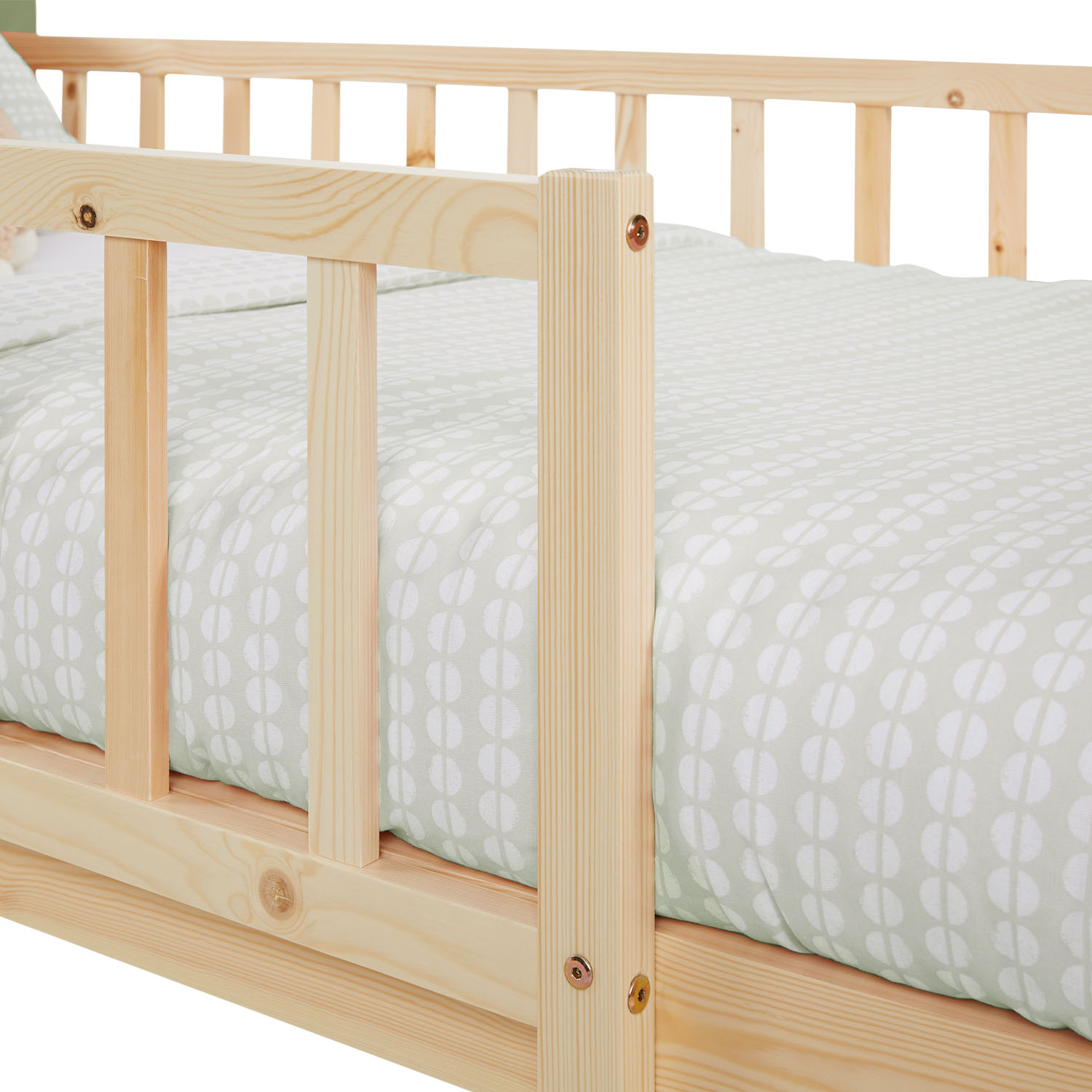 Single bed 90x200 cm Green with Mattress Wooden Bed frame Toddler bed with safety rail Kids bed Childrens bed Slatted frame