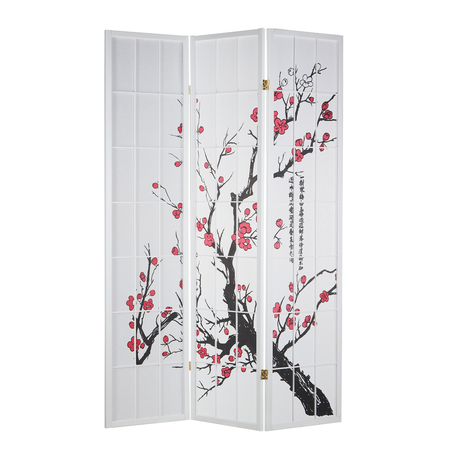 Paravent room divider 3 4 5 6 parts, wood white, rice paper, cherry pattern