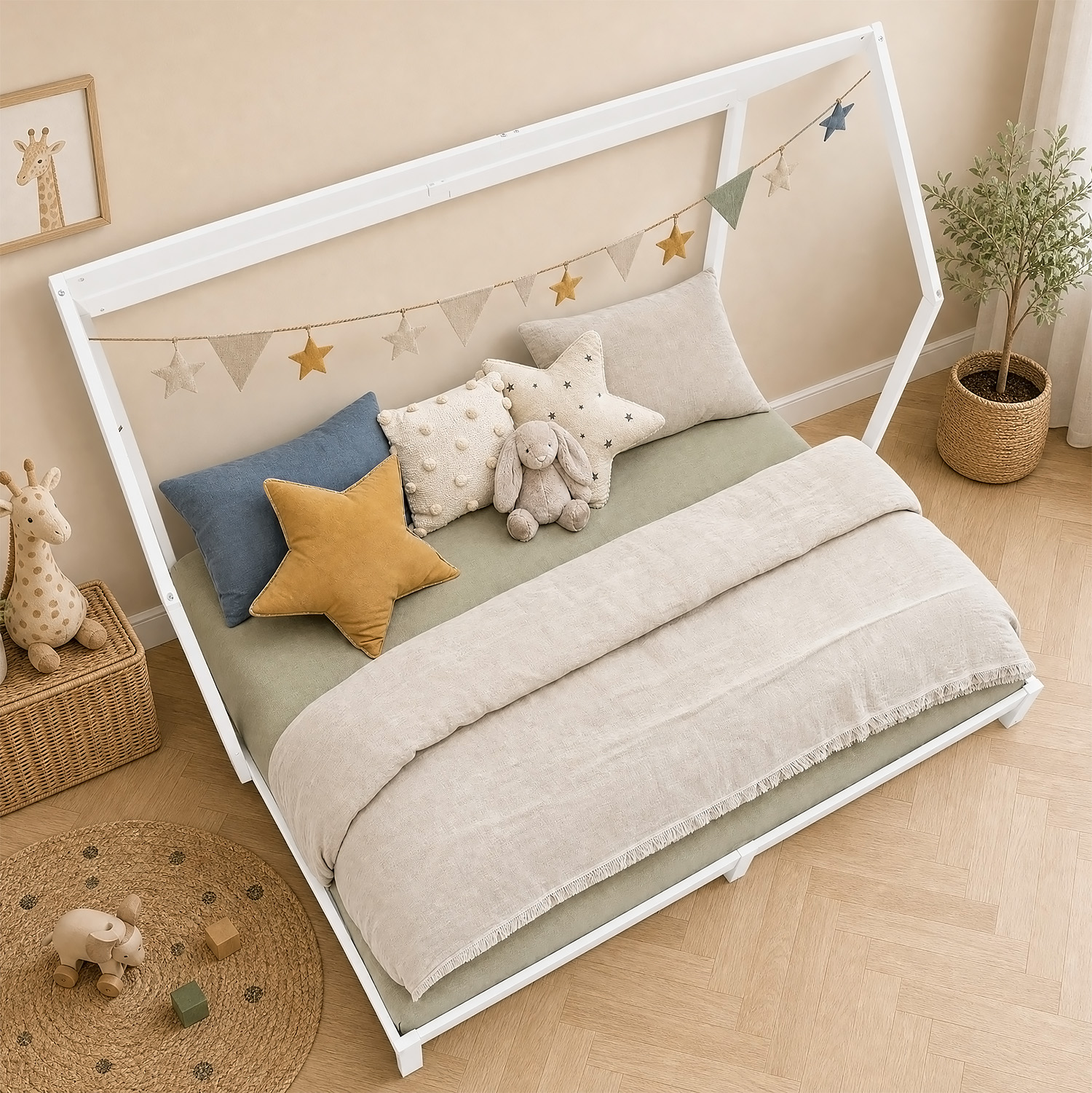 Children's Bed 90x200 cm White | House Bed Extendable to Double Bed | Functional Bed | with Slatted Frame | Wood