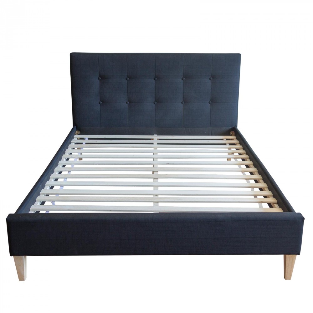 Upholstered bed 140x200 cm black | with slatted frame | double fabric bed frame