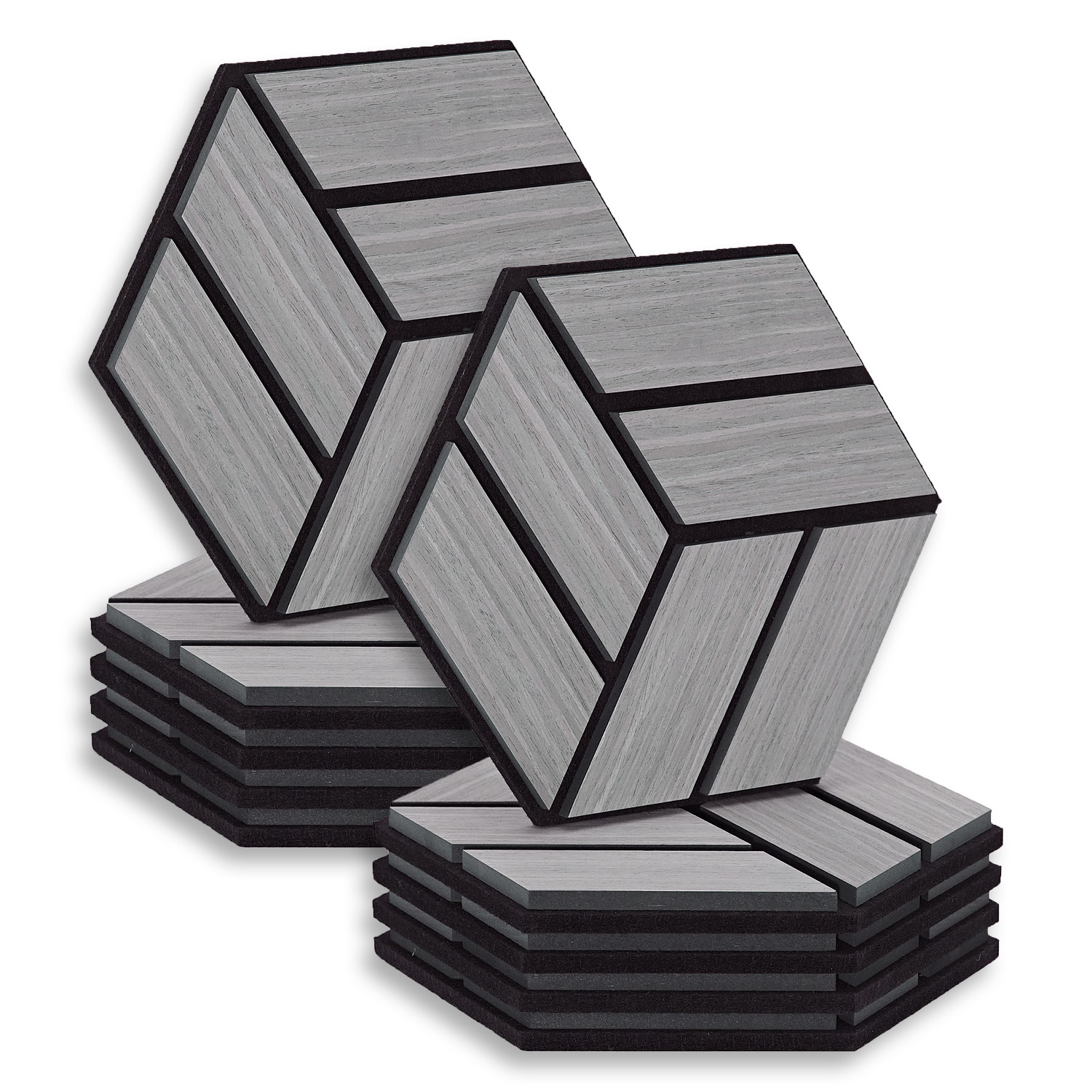 Acoustic Panels Wall Panels Hexagon Honeycomb 30 x 26 cm Grey | Wood | 10-piece Set | 3D