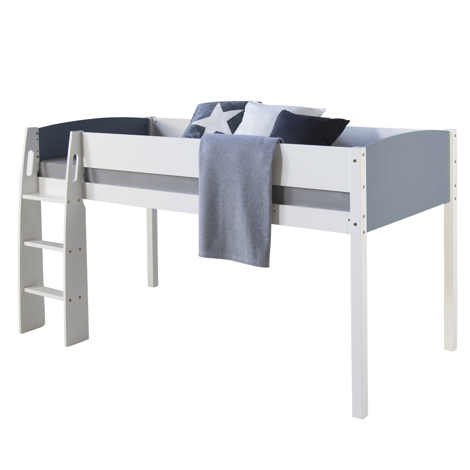 Loft Bed Kids 90x200 cm White | Modern Ladder | without Slatted Frame