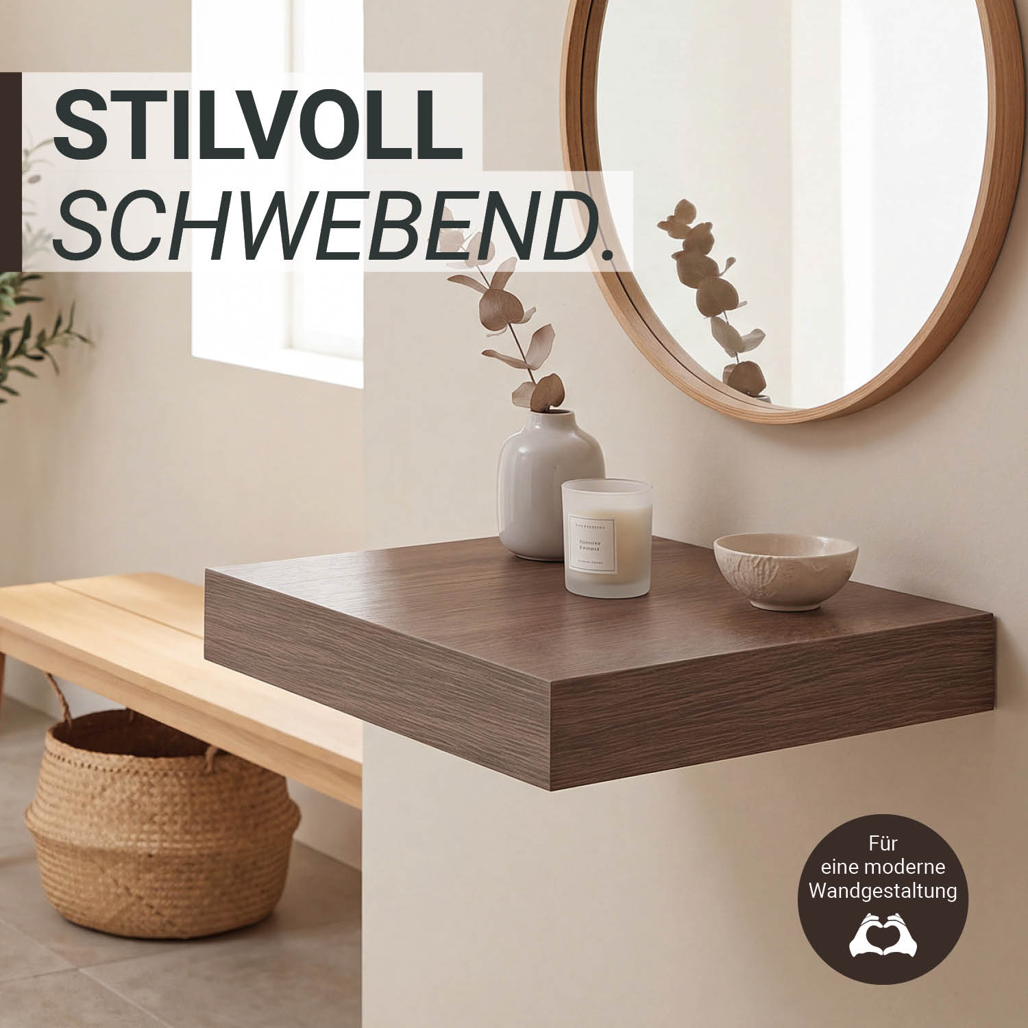 Floating Wall Shelf 23.5x23.5 cm Sonoma Dark Oak Effect Square Wooden Shelf for Living Room Bedroom Kitchen