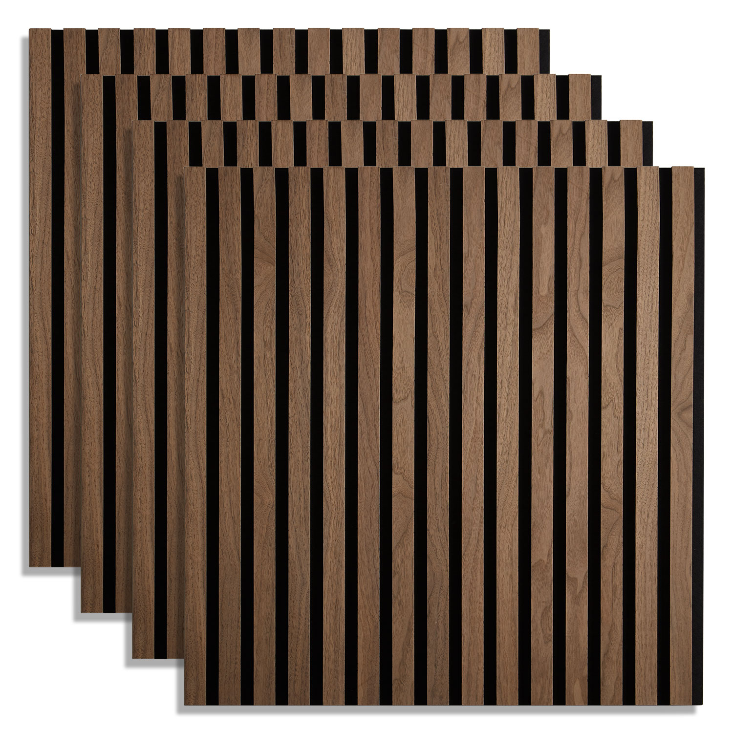 Acoustic Panels Wall Panels 60 x 60 cm Brown Walnut | Wood | 4-piece Set | 3D Strips