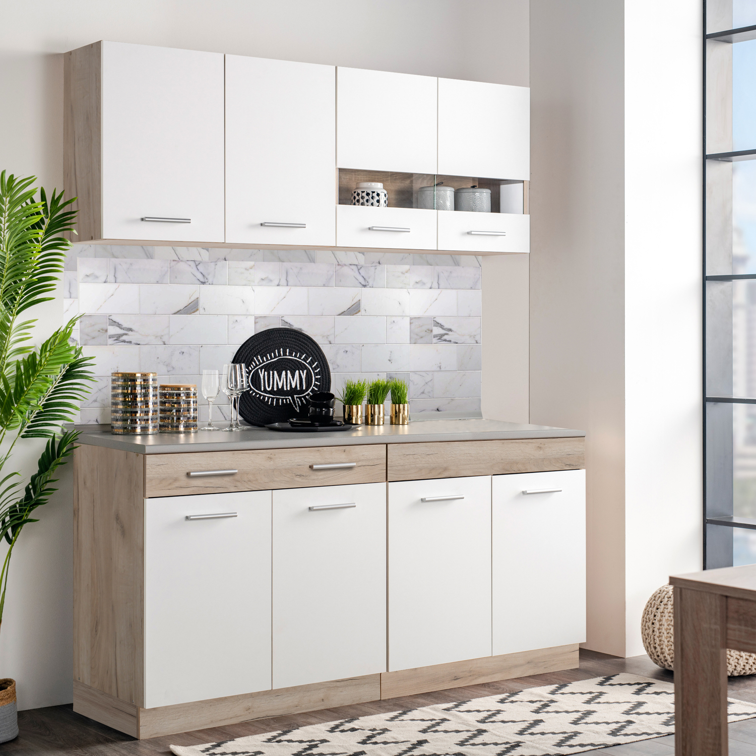 80 cm kitchen unit (without appliances) | White & Oak | Compact mini-kitchen for small spaces
