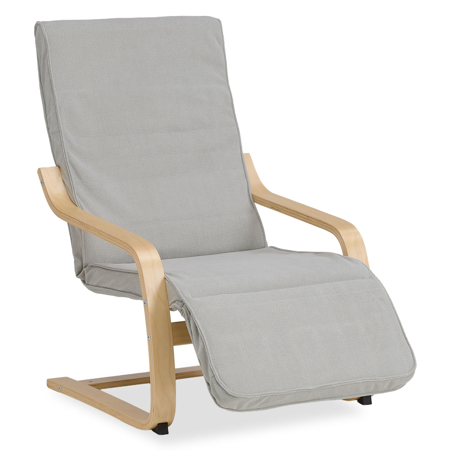Relaxsessel Corduroy Grey | with Footrest | Natural Wood | Glider Rocking Chair Nursing Chair Recliner