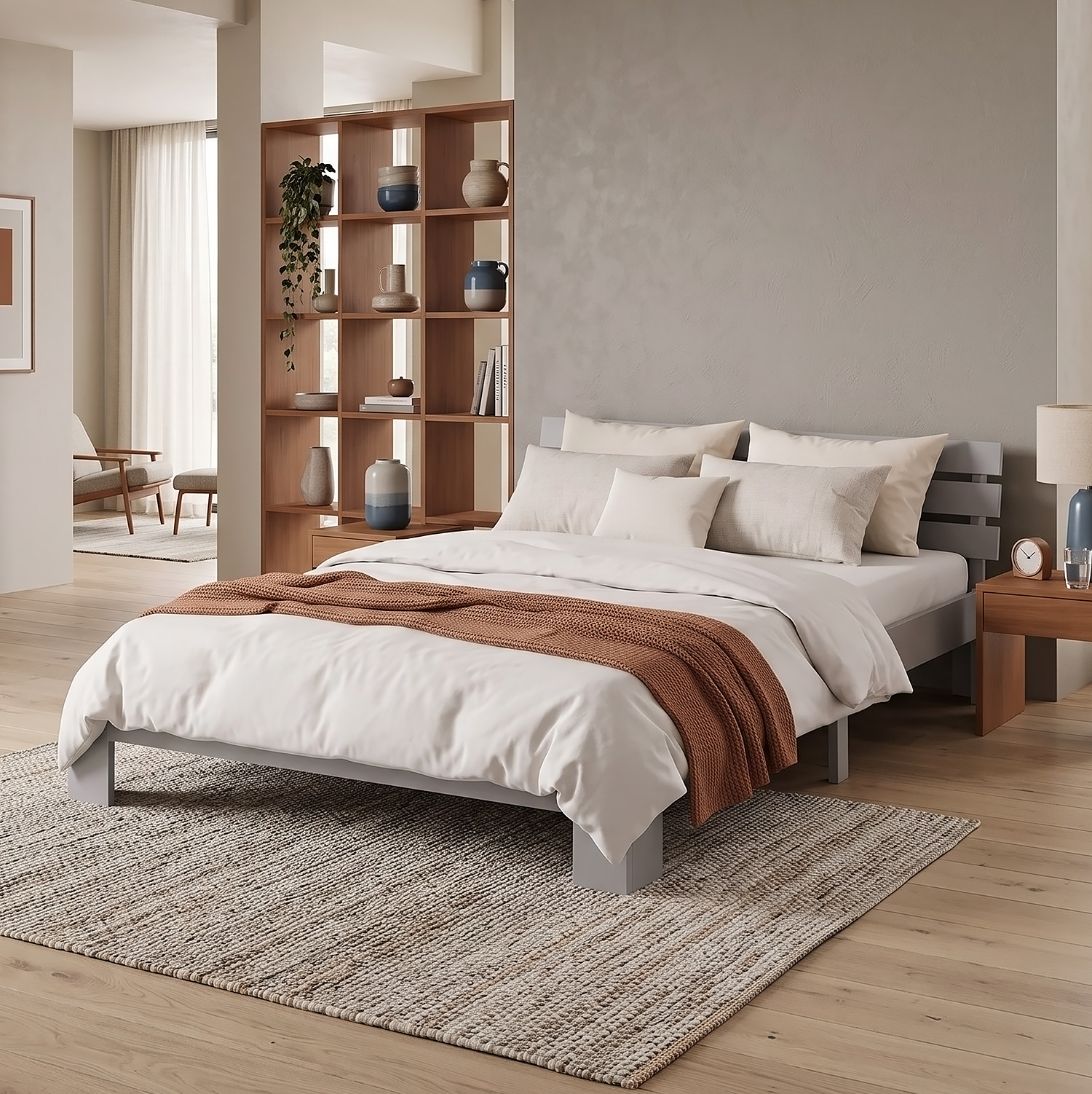 Wooden Bed 120x200 cm Gray – Solid Wood Double Bed with Slatted Base for Children's, Teenagers' & Guest Rooms