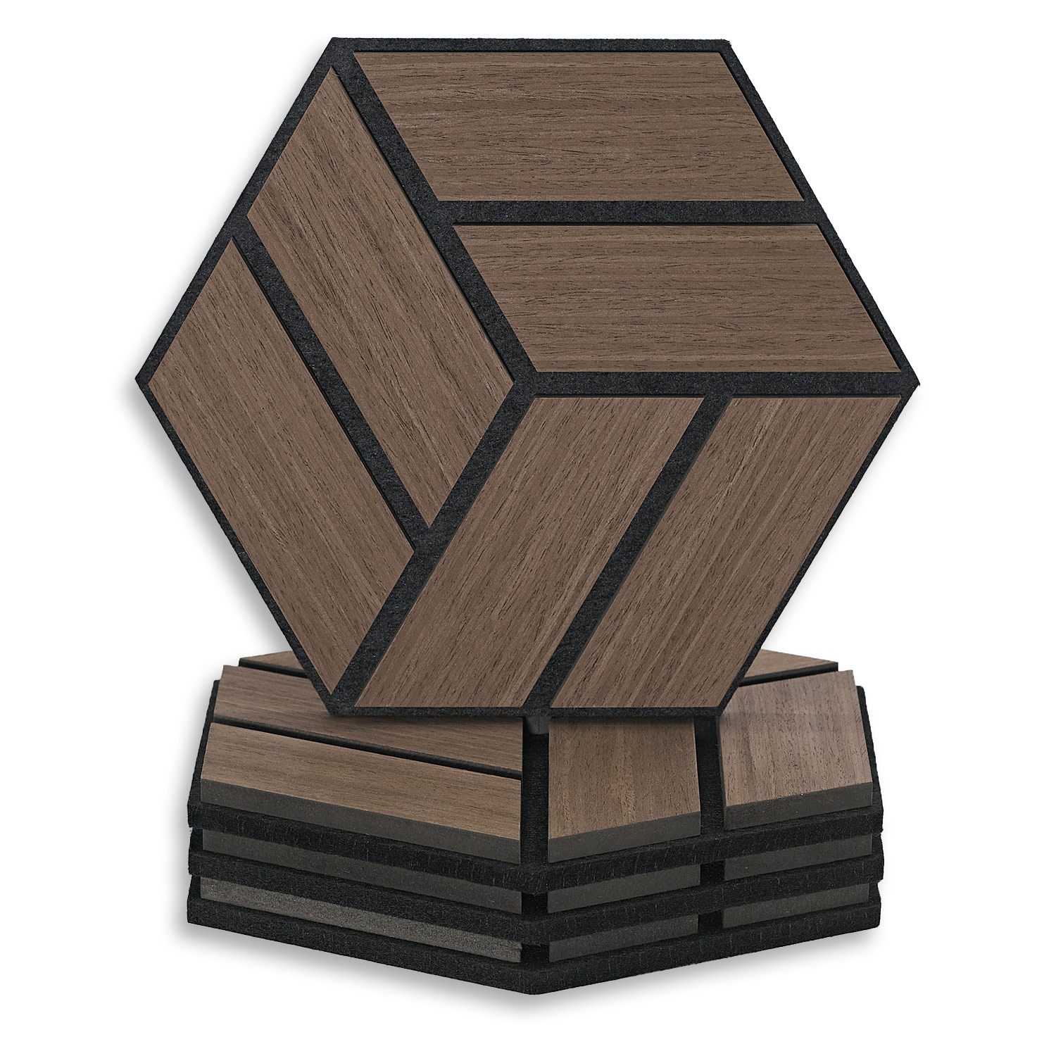 Acoustic Panels Wall Panels Hexagon Honeycomb 30 x 26 cm Brown Walnut | Wood | 8-piece Set | 3D