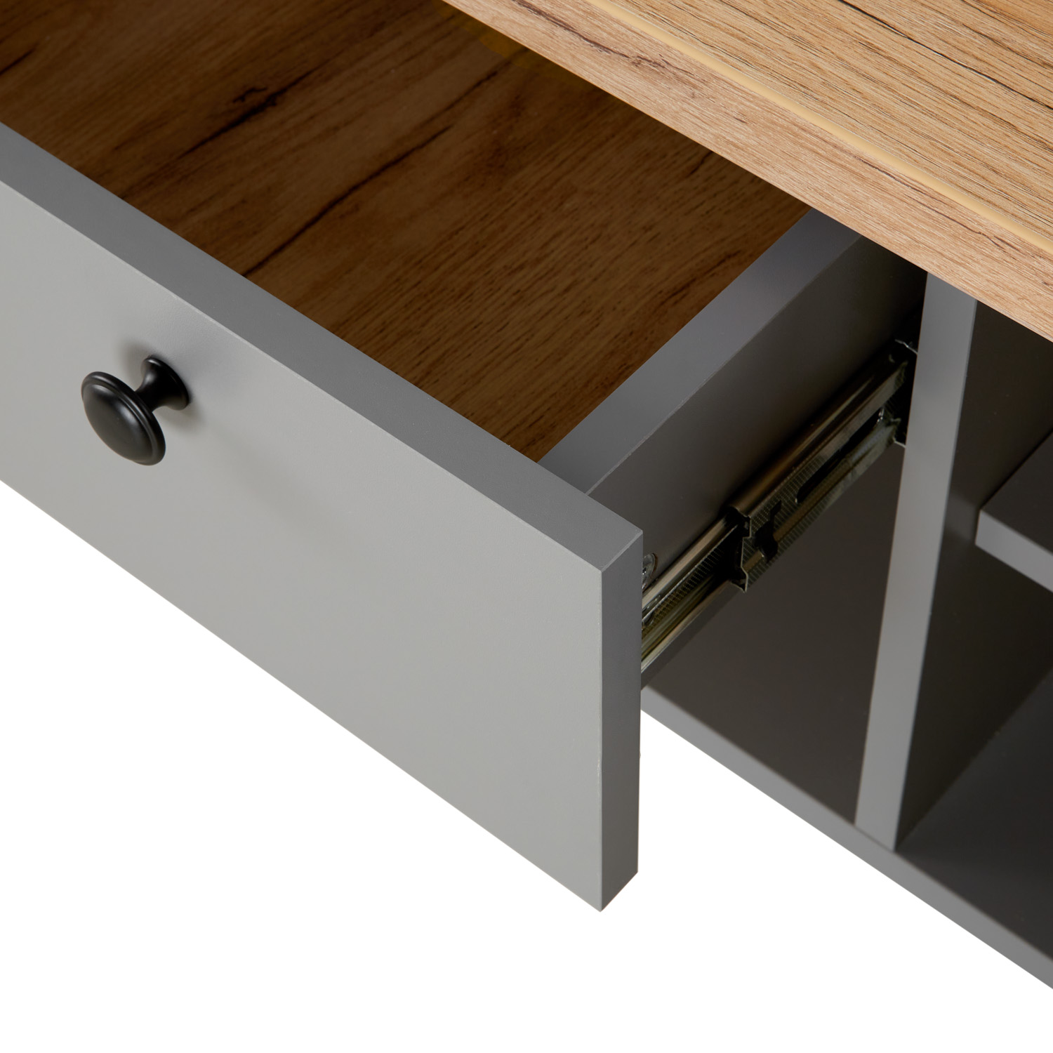 TV Board Grey TV Cabinet 146.5 cm Lowboard Sideboard TV Bench with Storage Natural Wood