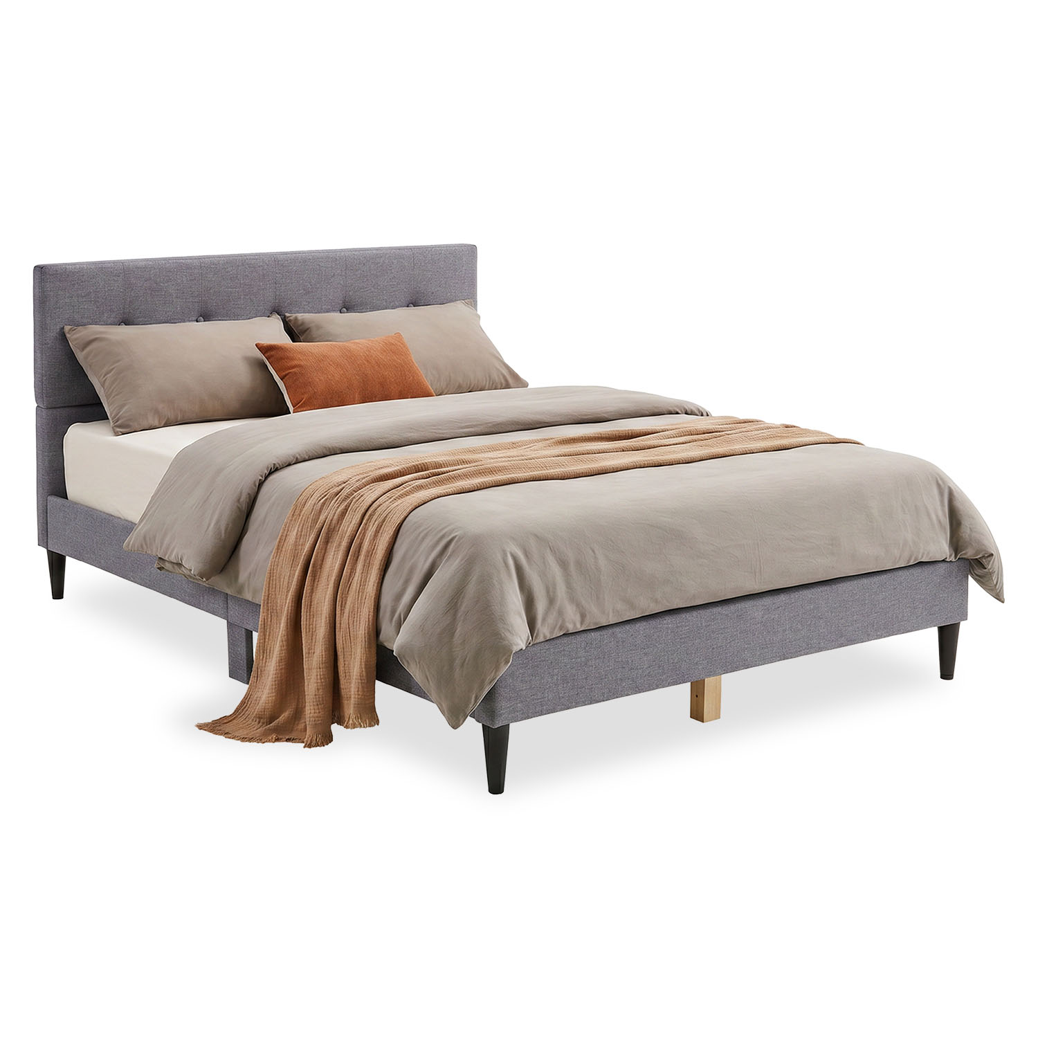 Upholstered bed 160x200 cm grey | with slatted frame | double fabric bed frame