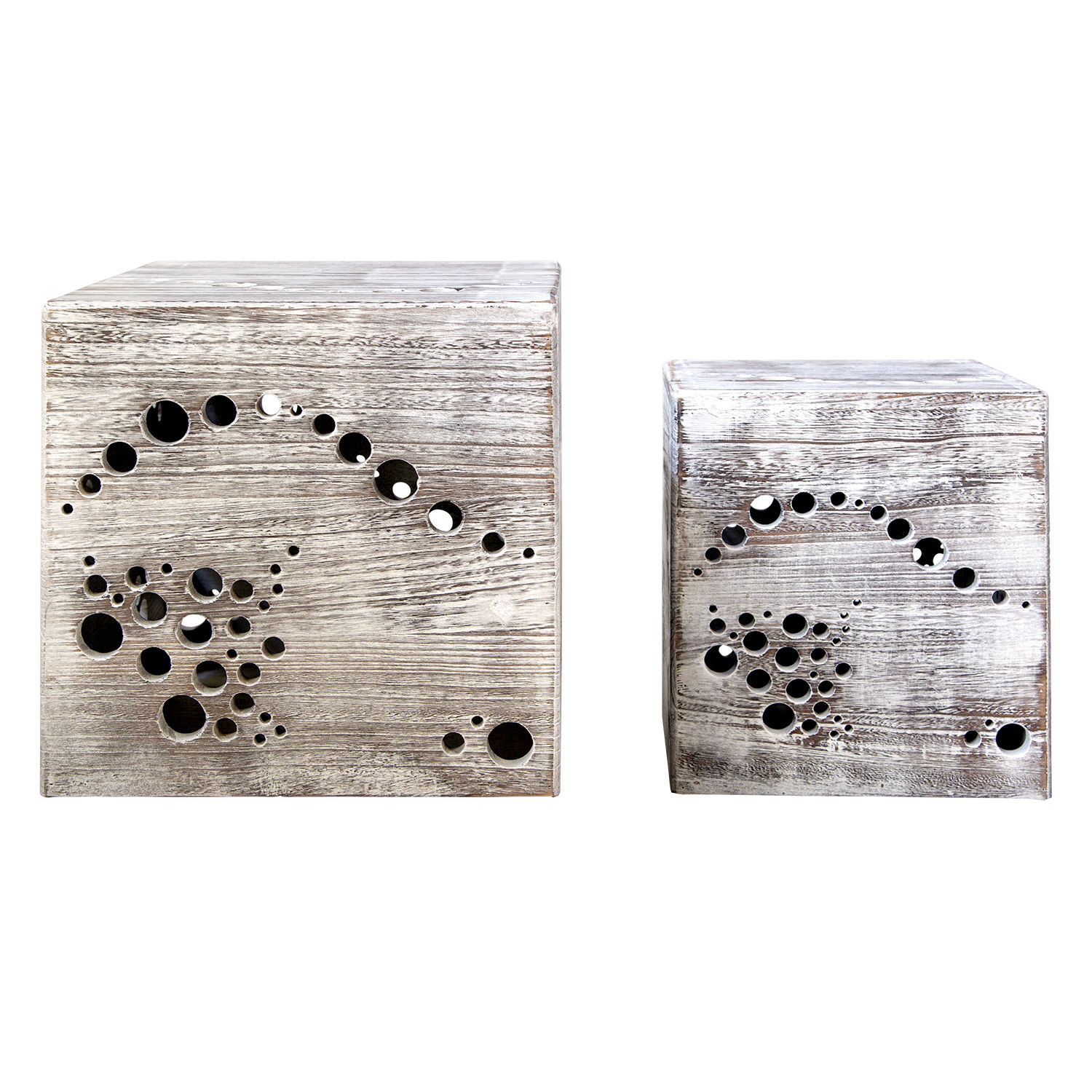 Hocker Beistelltisch 2er set Holz Würfel Nachttisch grau Cube Couchtisch