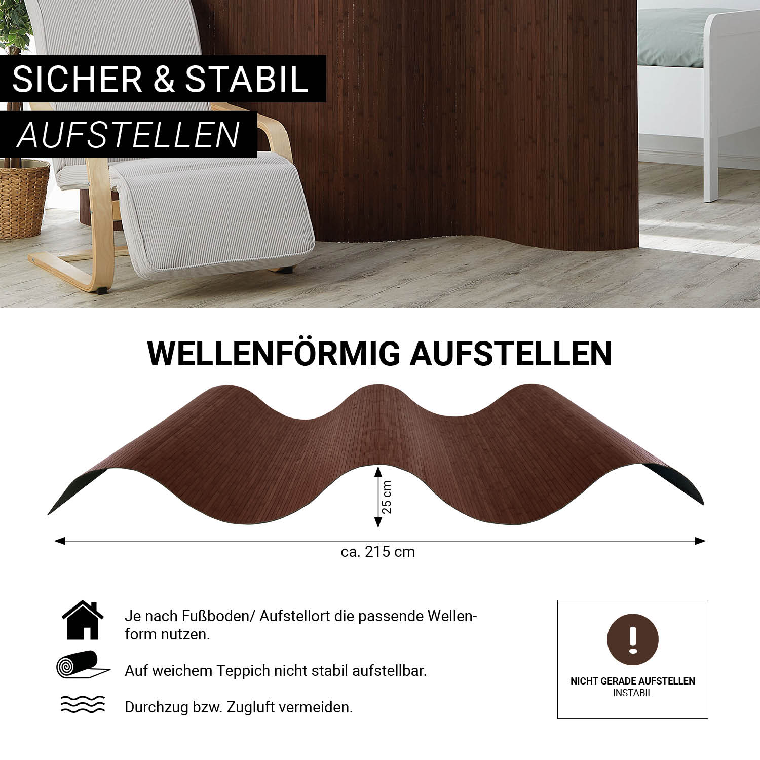 Paravent Bamboo Height 200 cm Dark Brown | Room Divider Partition Privacy Screen