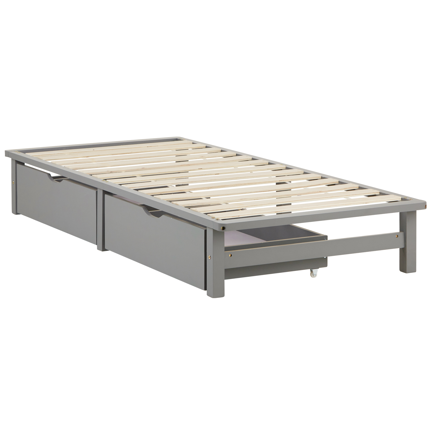 Pallet Bed 90x200 cm Gray with Drawers & Slatted Base – Solid Wood Single Bed with Storage